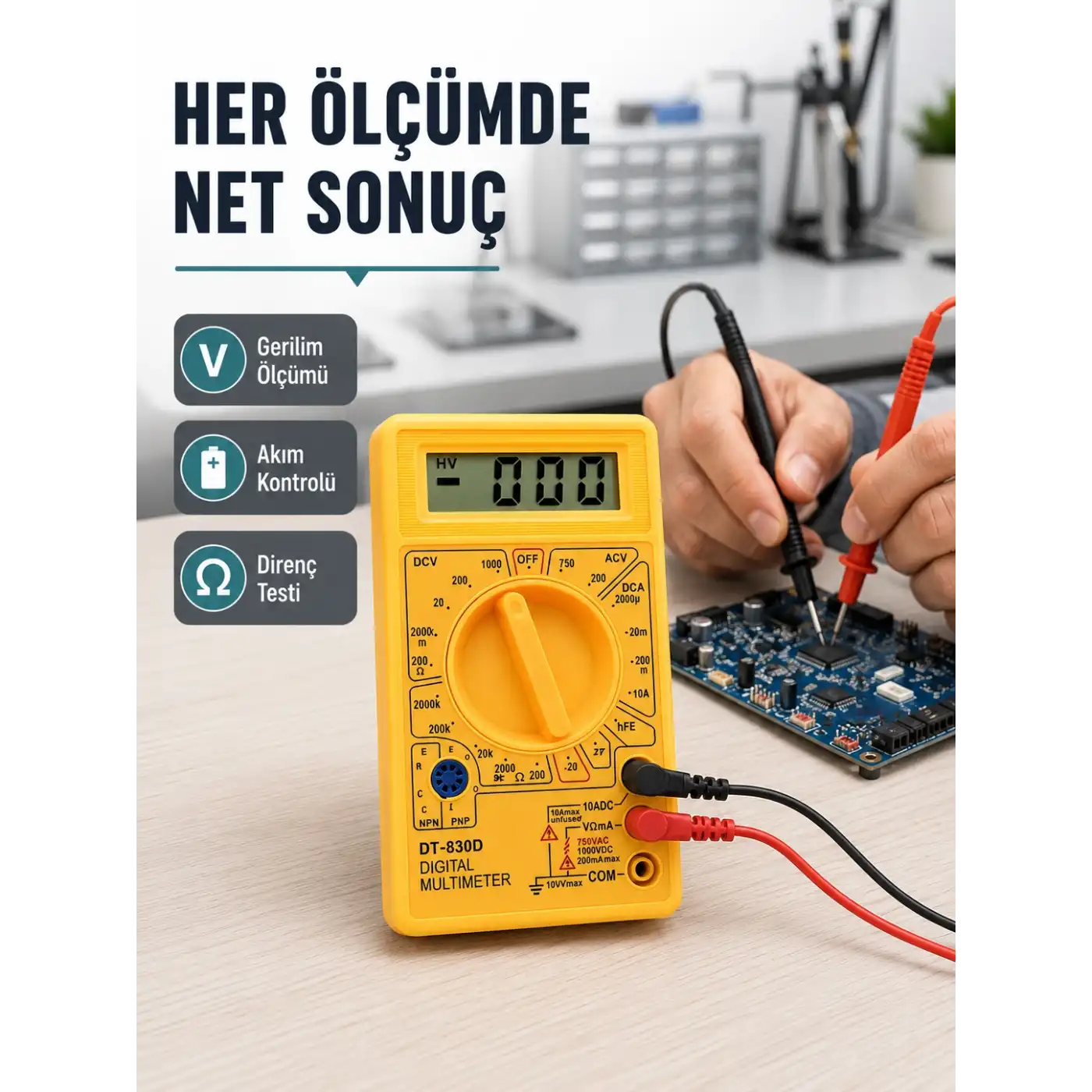 Profesyonel Dijital Multimetre Volt Amper Direnç Ölçümü Yeni Nesil