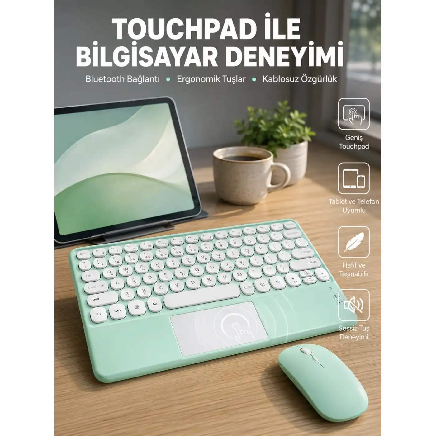 Profesyonel Wifi Q Klavye Bluetooth Klavye Touchpad 10.8 Inç Yeni Nesil