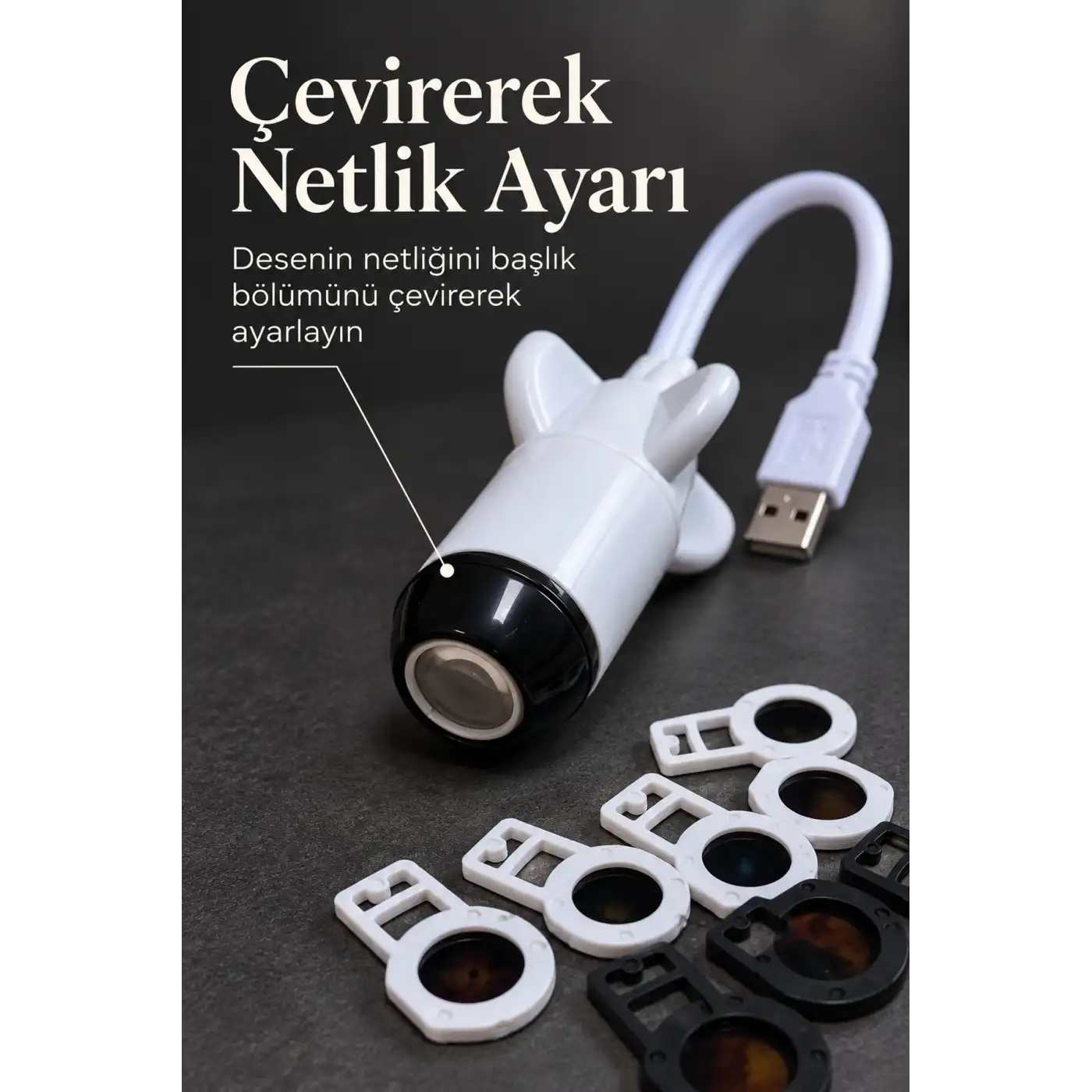 Projeksiyon Lambası USB Bağlantılı Çevirmeli Netlik Ayarlı