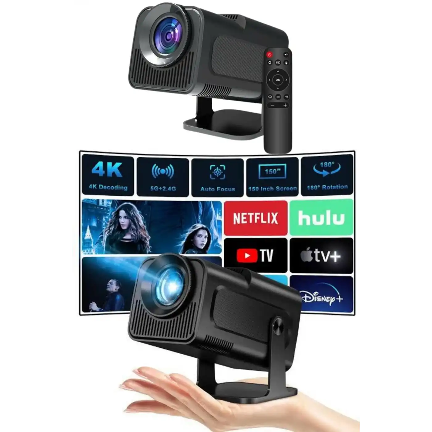 Projektör Siyah Android Taşınabilir Sinema Projeksiyon Wifi Destekli En Güncel Sürüm Akıllı