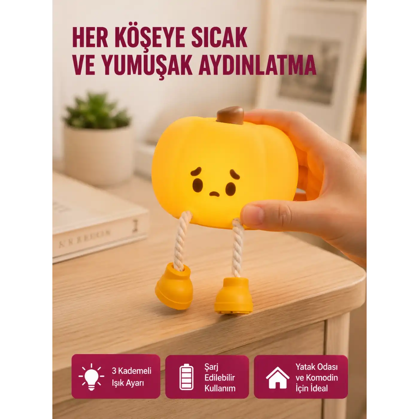 Pumpkin LED Night Light Dokunmatik Şarjlı Silikon Gece Lambası Yeni Nesil