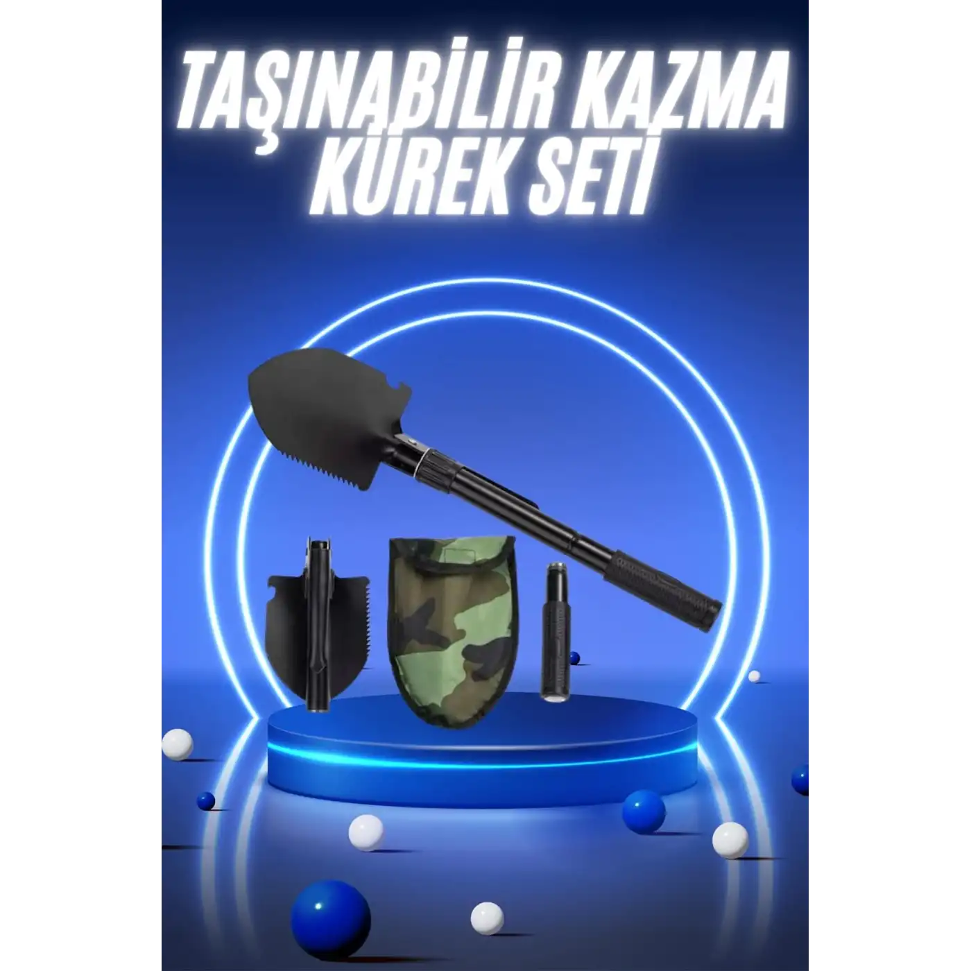 Pusulalı Katlanabilir Kazma Kürek Kamp Seti Kamp Küreği Portatif Çantalı