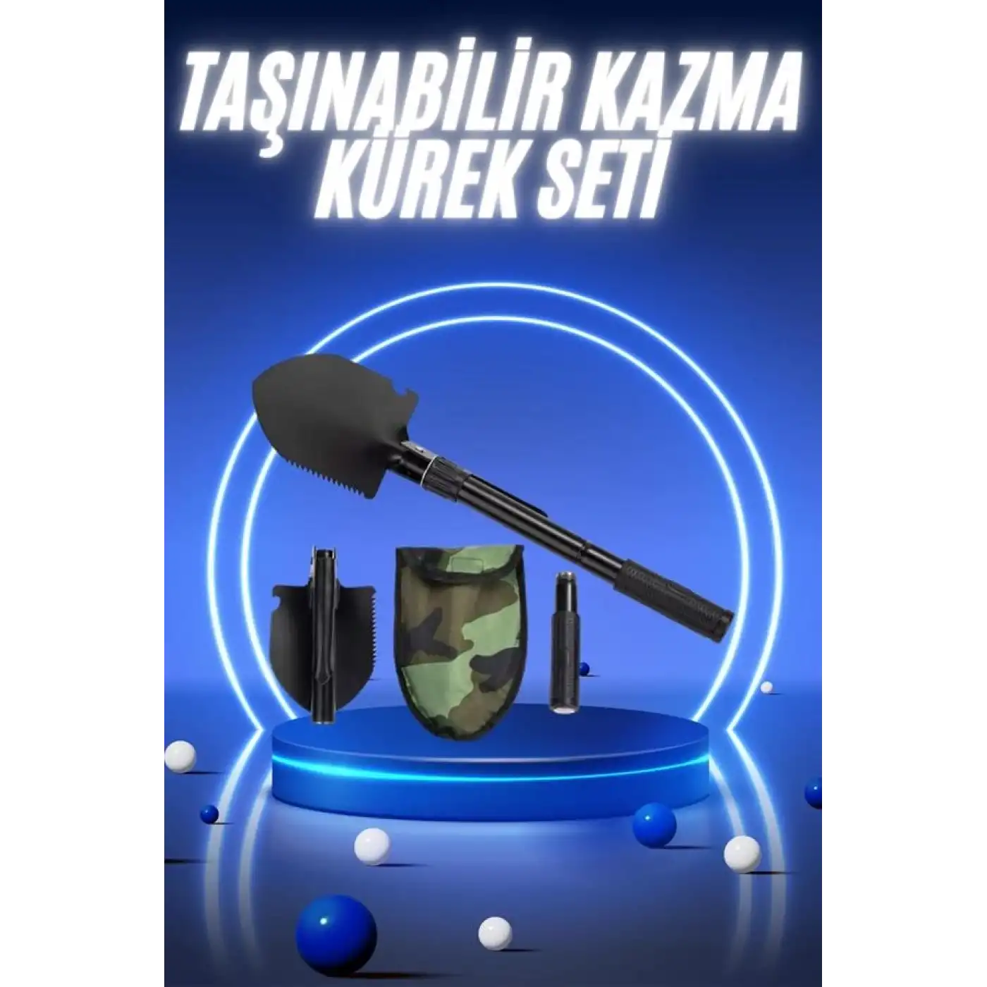 Pusulalı Katlanabilir Kazma Kürek Kamp Seti Kamp Küreği Portatif Çantalı