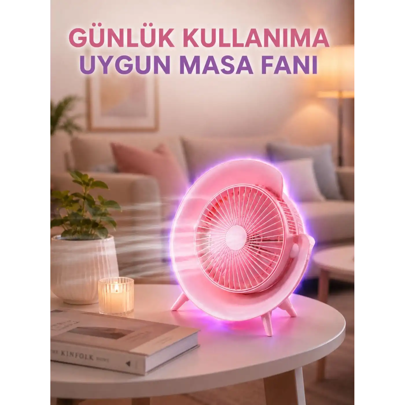 Renkli Ambiyans Işıklı Taşınabilir Masaüstü Vantilatör