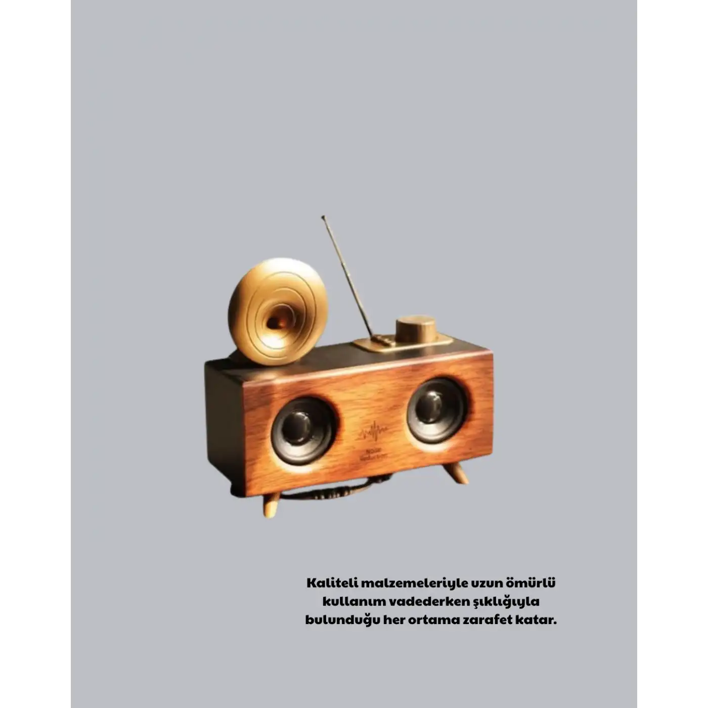 Retro Gramofon Tasarımlı Bluetooth Hoparlör – 3D Stereo Ses, 1800 mAh Batarya