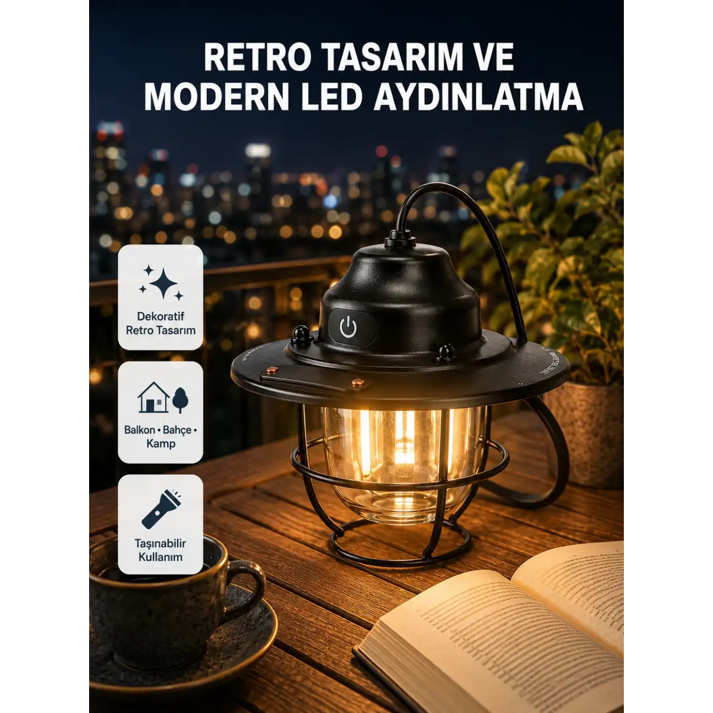 Retro Kamp Lambası Su Geçirmez Taşınabilir Gece Işığı Uzun Pil Ömürlü