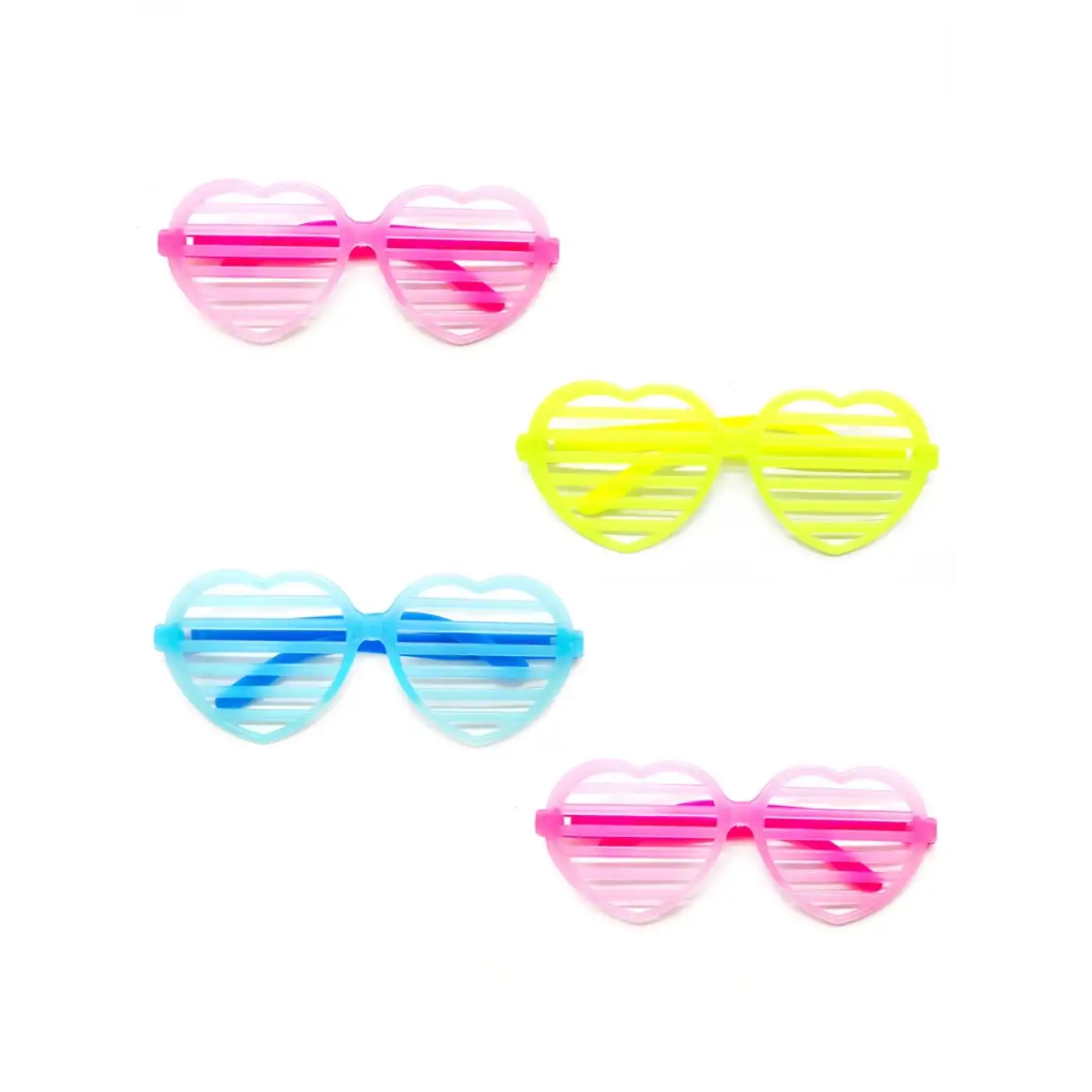 Retro Neon Fosforlu Kalp Panjur Gözlük - 12 Adet