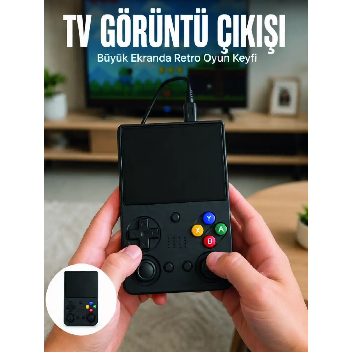 Retro Oyun Konsolu Çift Analog Joystick 64GB Hafızalı Taşınabilir El Konsolu