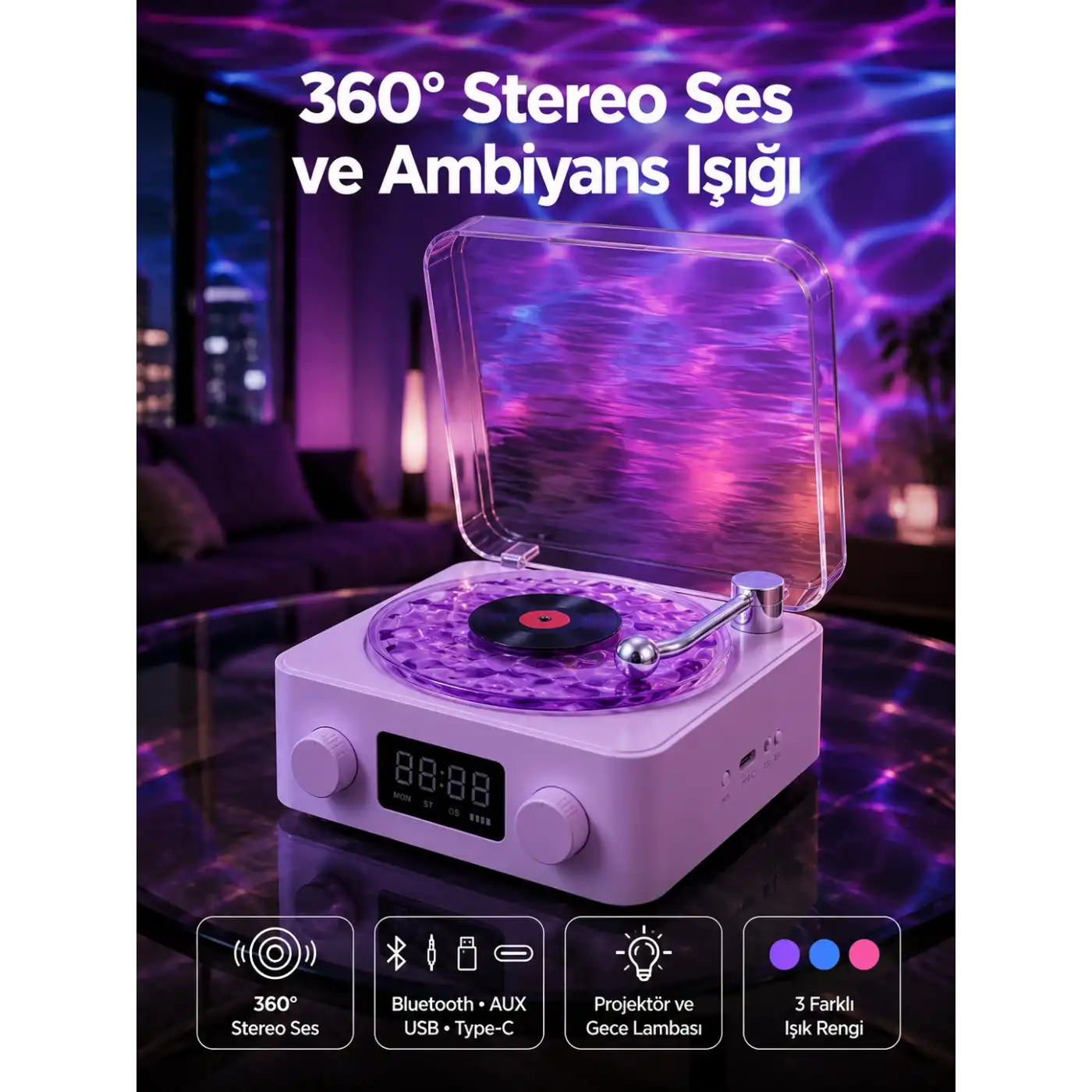 Retro Pikap Tasarımlı Bluetooth Hoparlör – Projektörlü Şarjlı Lamba