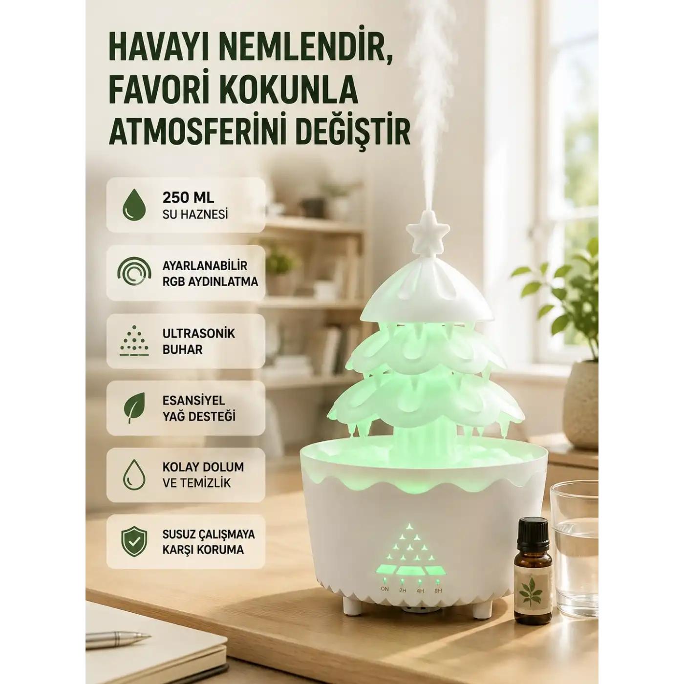 RGB Aydınlatmalı Şans Ağacı Aromaterapi Difüzörü 250 ML Hava Nemlendirici