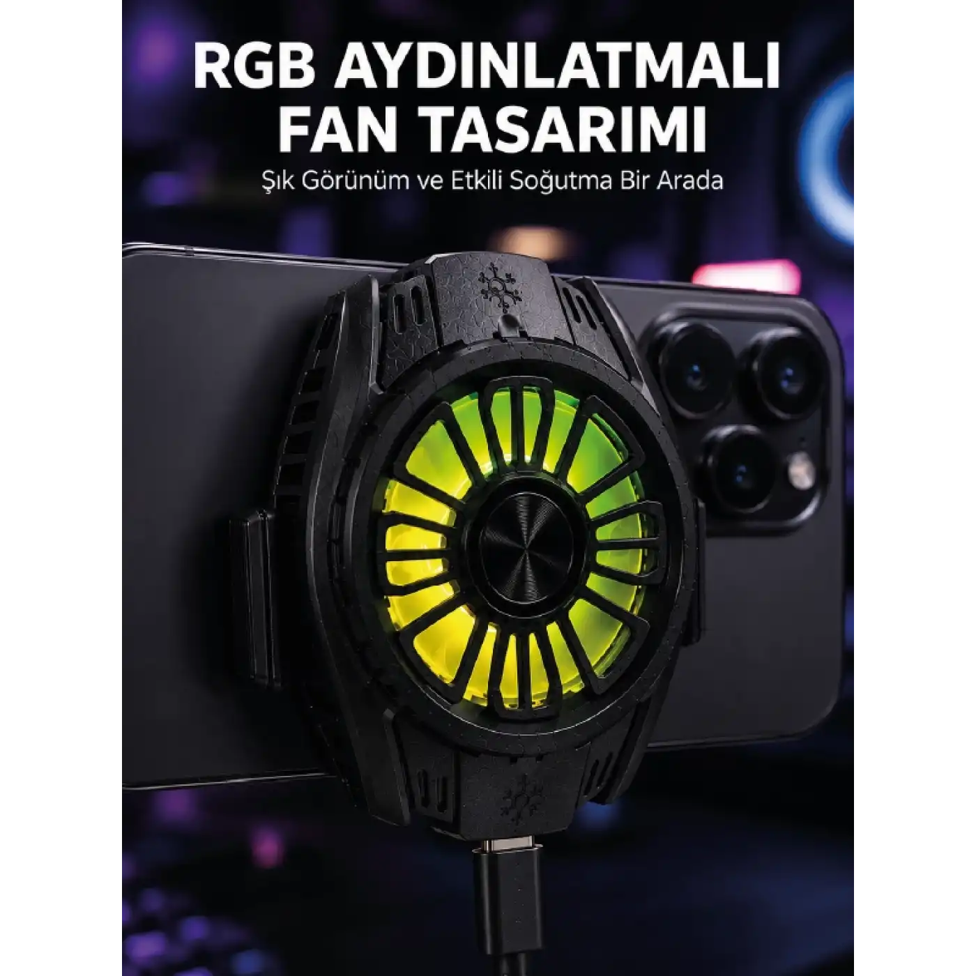 RGB Fan Aydınlatmalı Sessiz Çalışan Telefon Soğutucu
