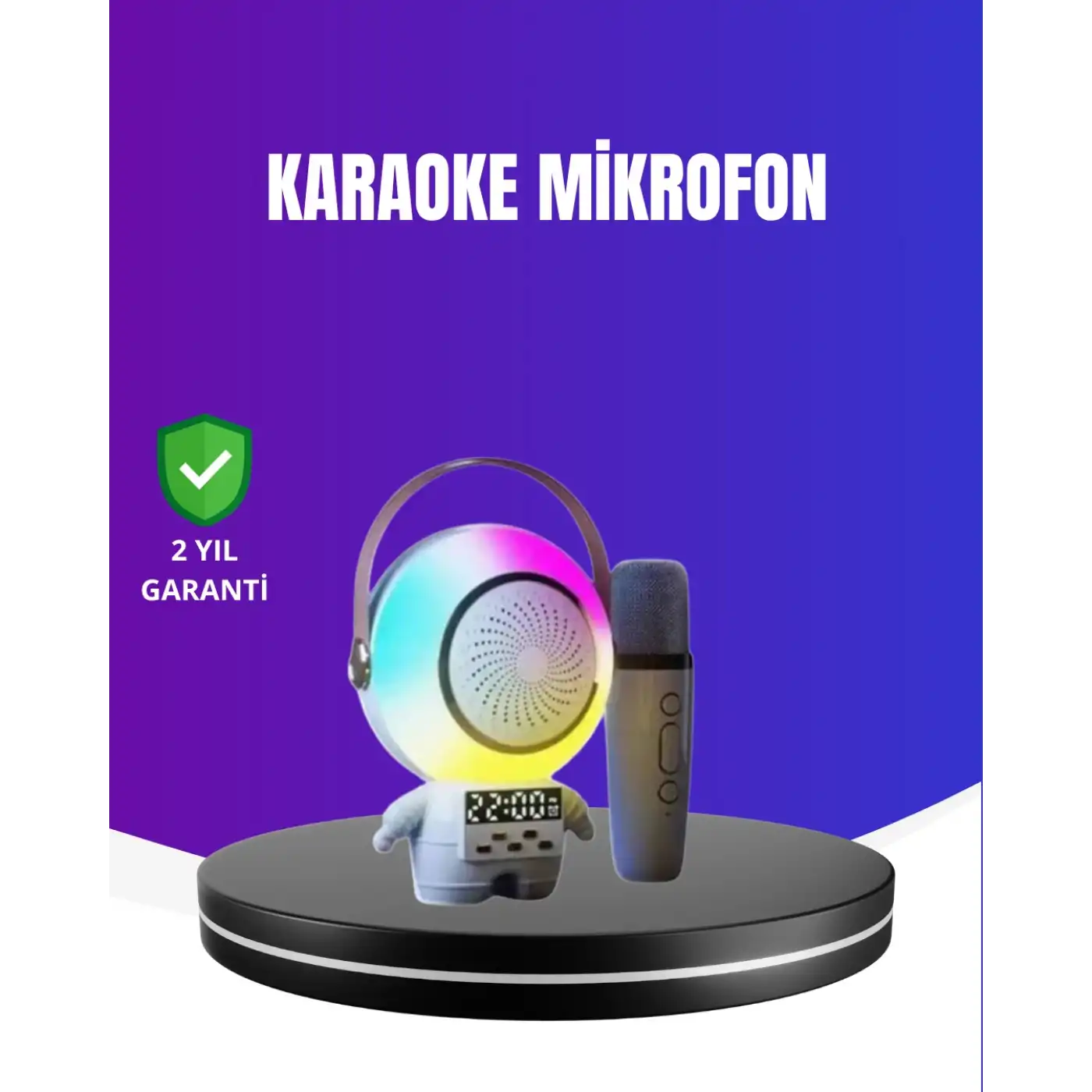 RGB Işıklı Astronot Bluetooth Hoparlör Karaoke Mikrofonlu
