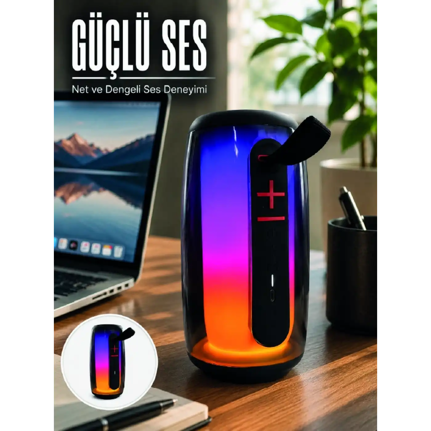 RGB Işıklı Bluetooth Hoparlör Güçlü Ses Type-C Şarjlı Taşınabilir Kablosuz Speaker