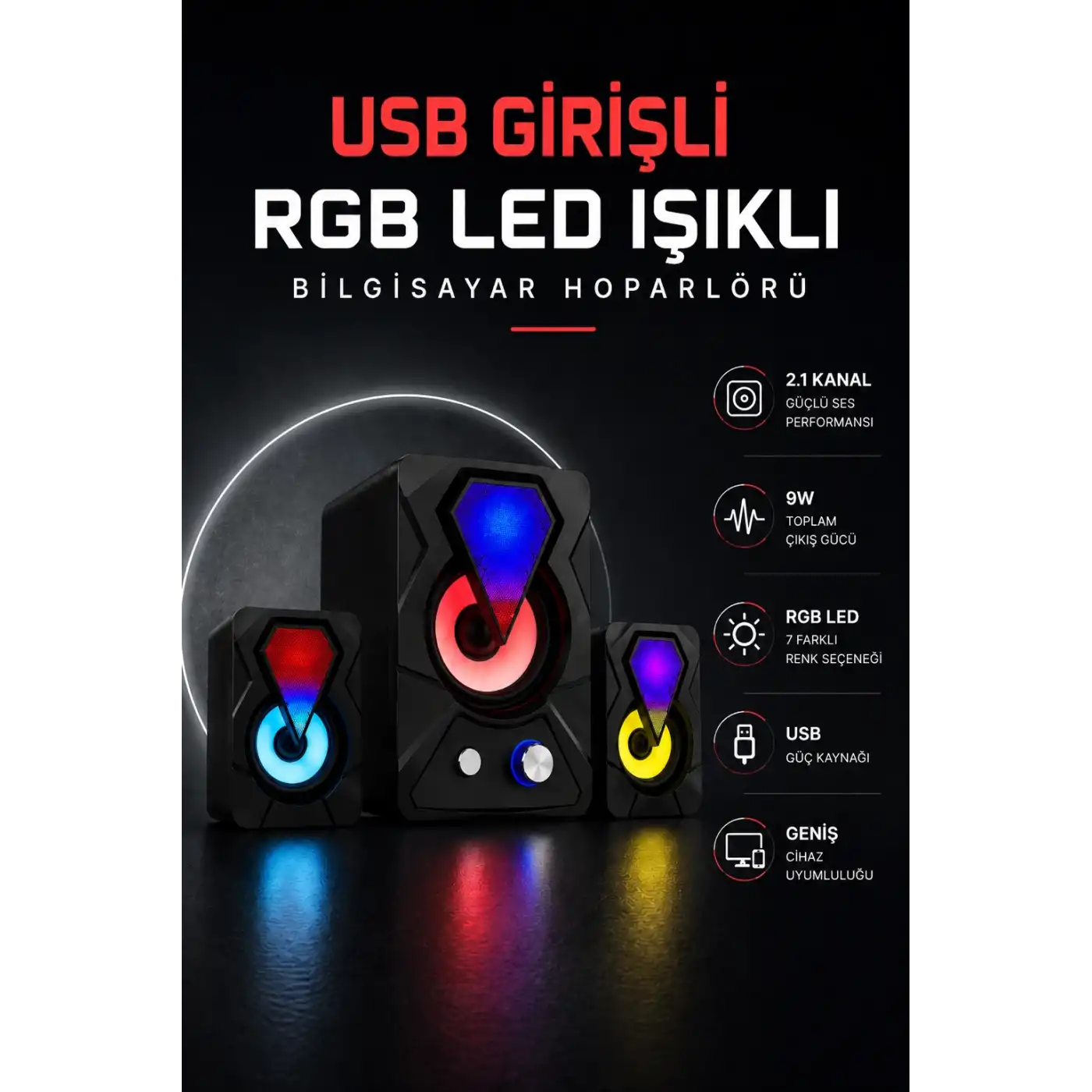 RGB LED AYDINLATMALI USB BİLGİSAYAR OYUN HOPARLÖRÜ