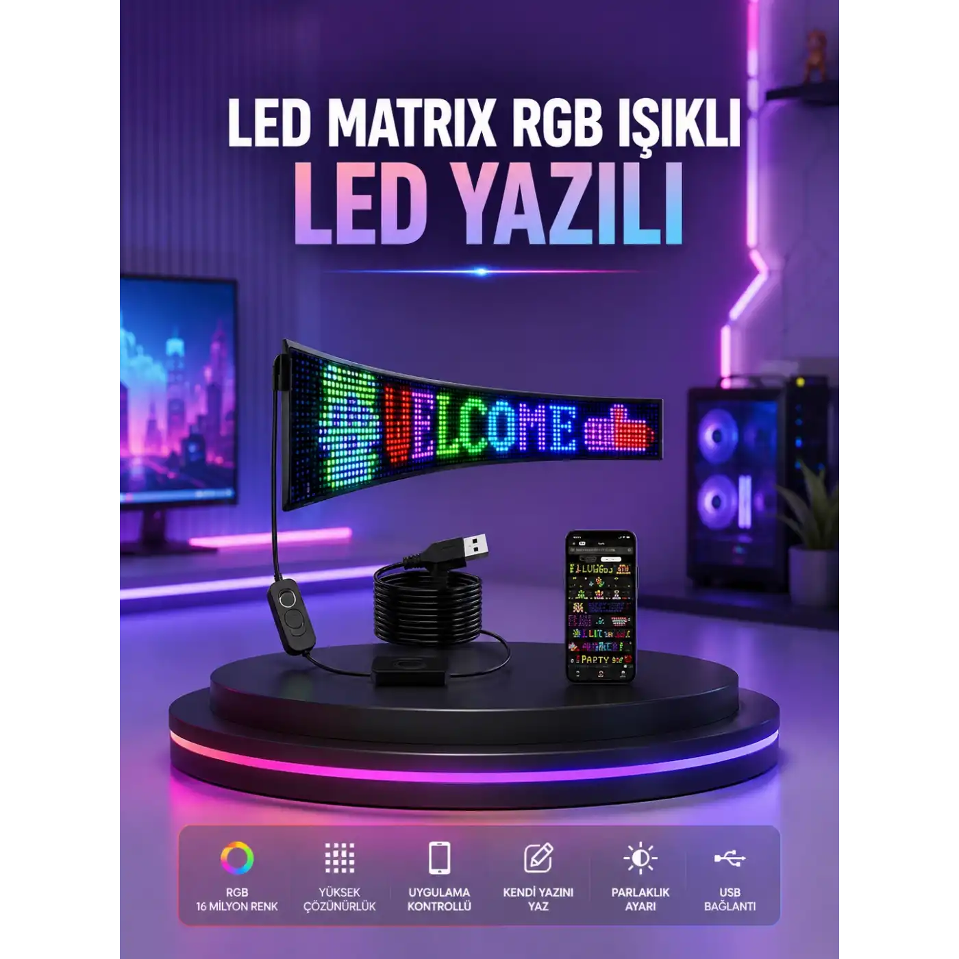 RGB LED Panel Renkli Işık Efektli Dekoratif Aydınlatma