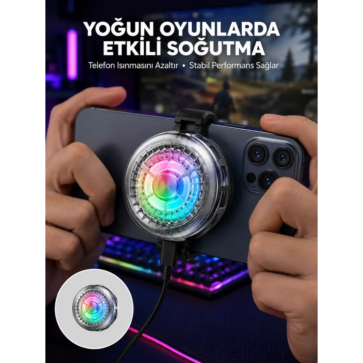 RGB LED Telefon Soğutucu Fan Yüksek Hızlı Soğutma  Cooler Yeni Nesil