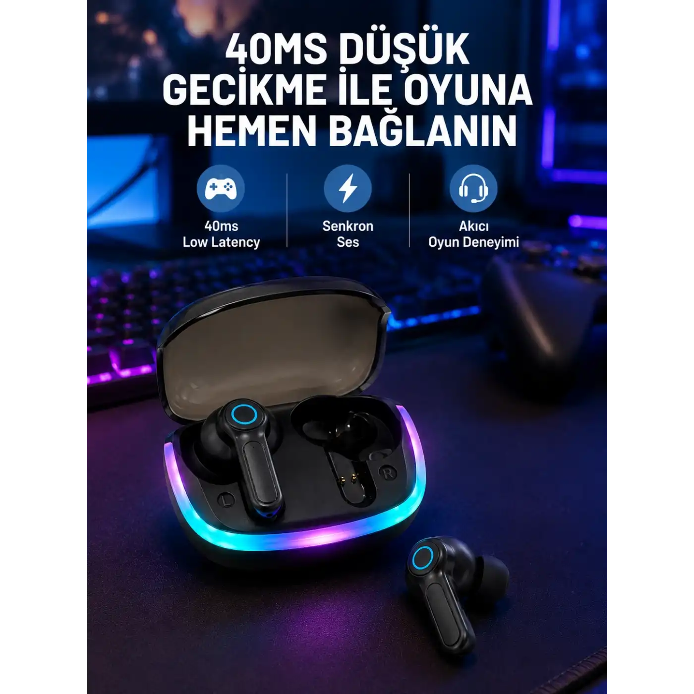 RGB Şarj Kutulu TWS Kablosuz Kulaklık Bluetooth 5.4 HD Voice Type-C Şarj Destekli