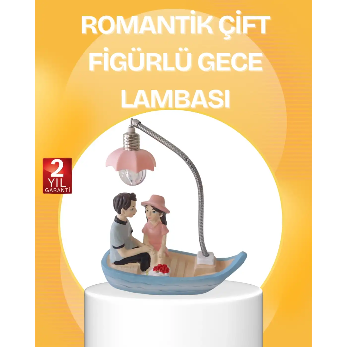 Romantik Çift Figürlü Gece Lambası Sandal Model Sevgiliye Özel Hediye