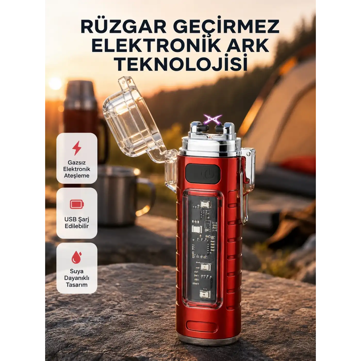 Rüzgar Geçirmez Elektrikli Çakmak Hayatta Kalma Tasarımlı