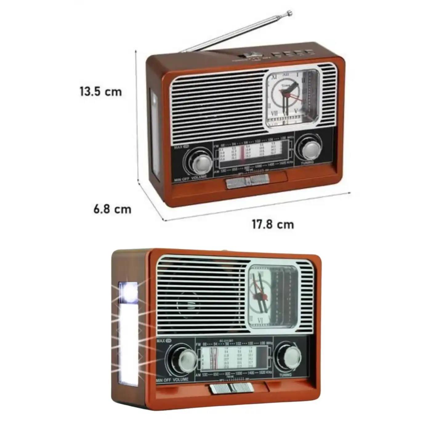 Saatli Fenerli Bluetooth Nostaljik Radyo AUX SD USB Girişli Bluetooth Hoparlör