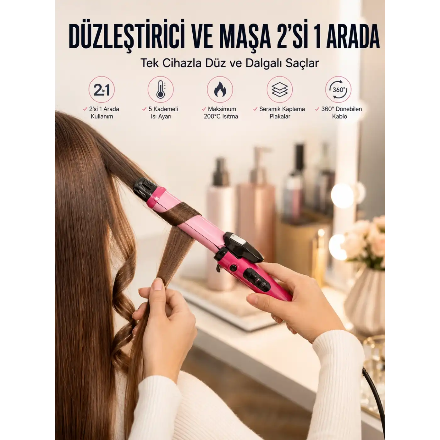 Saç Düzleştirici Ve Maşa İkili Saç Şekillendirici (Kopya)