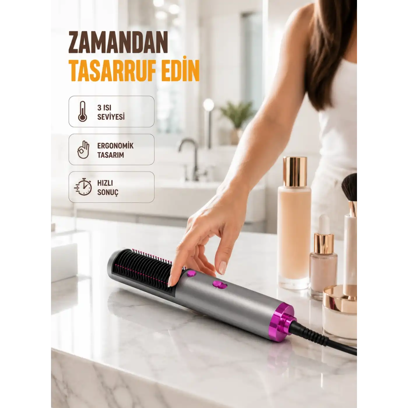 Saç Düzleştirme ve Hacimlendirme Fonksiyonlu Fırça