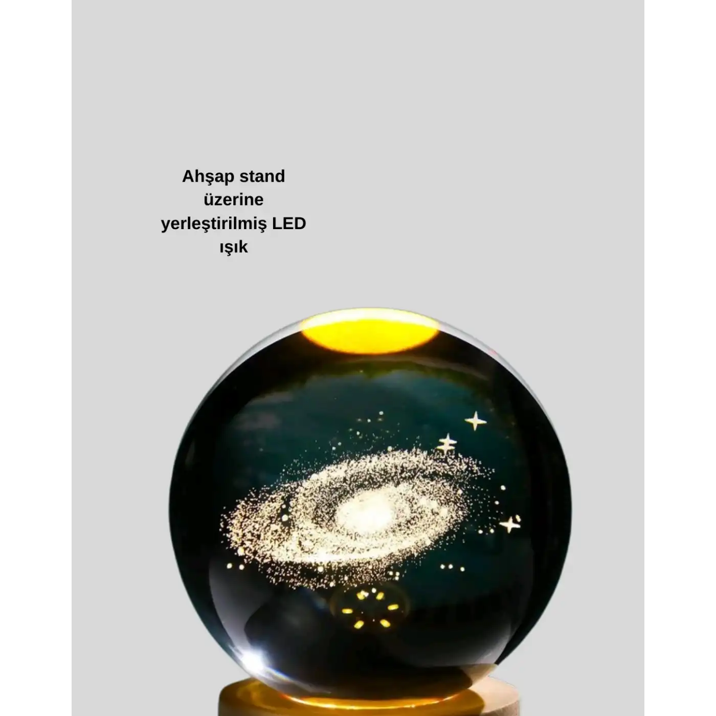 Samanyolu Desenli Kristal Küre Ahşap Standlı Gün Işığı LED Masa Lambası