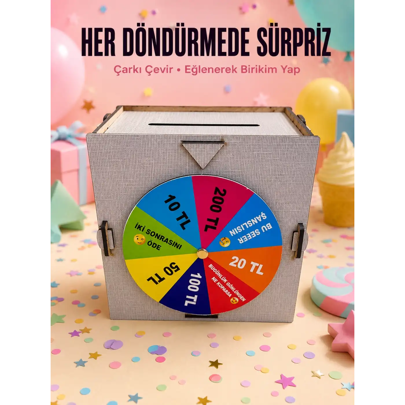 Şans Çarklı Tasarruf KutusuAhşap Para Biriktirme Oyunu