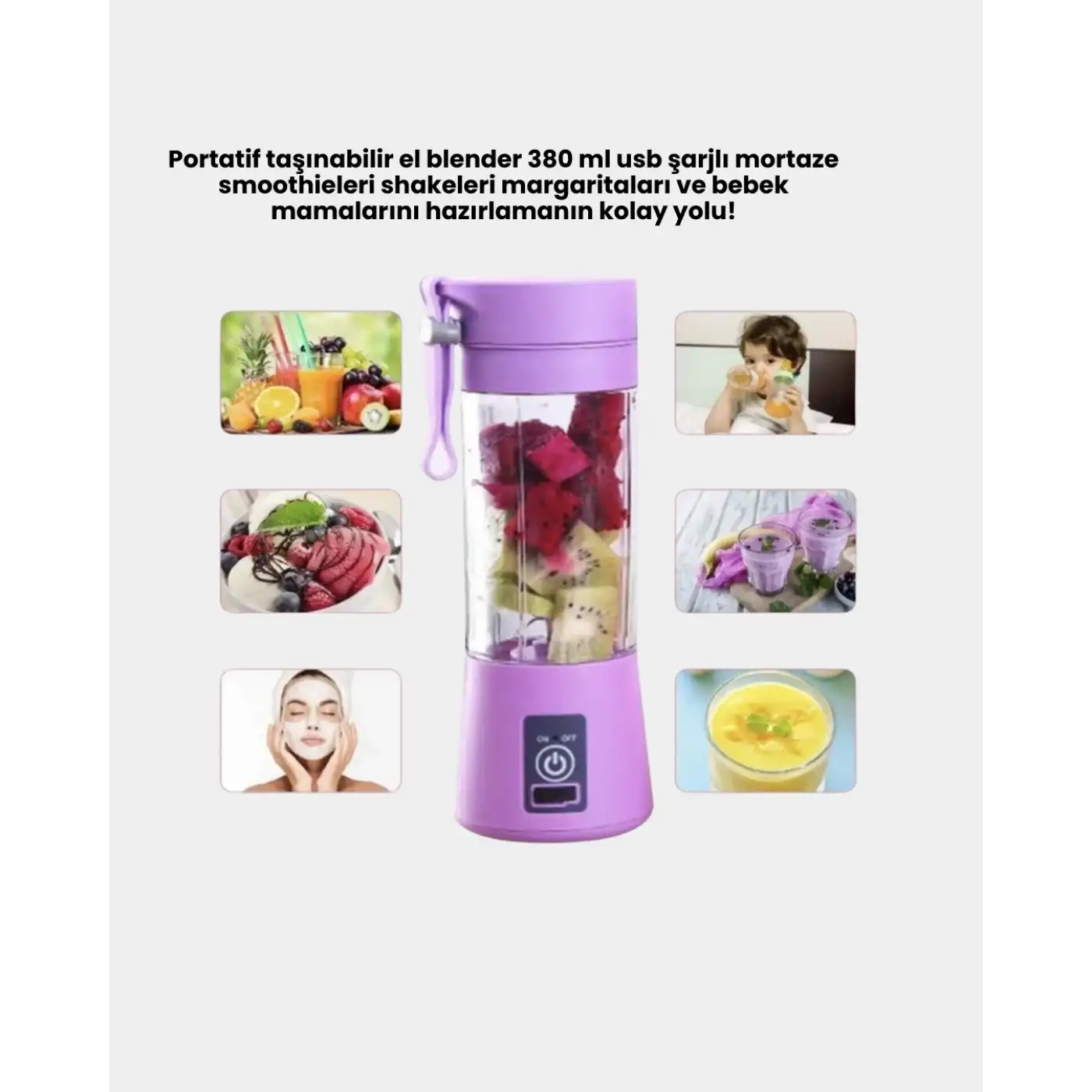 Şarjlı 380ml Portatif Smoothie Blender USB Mini Shake Yapıcı