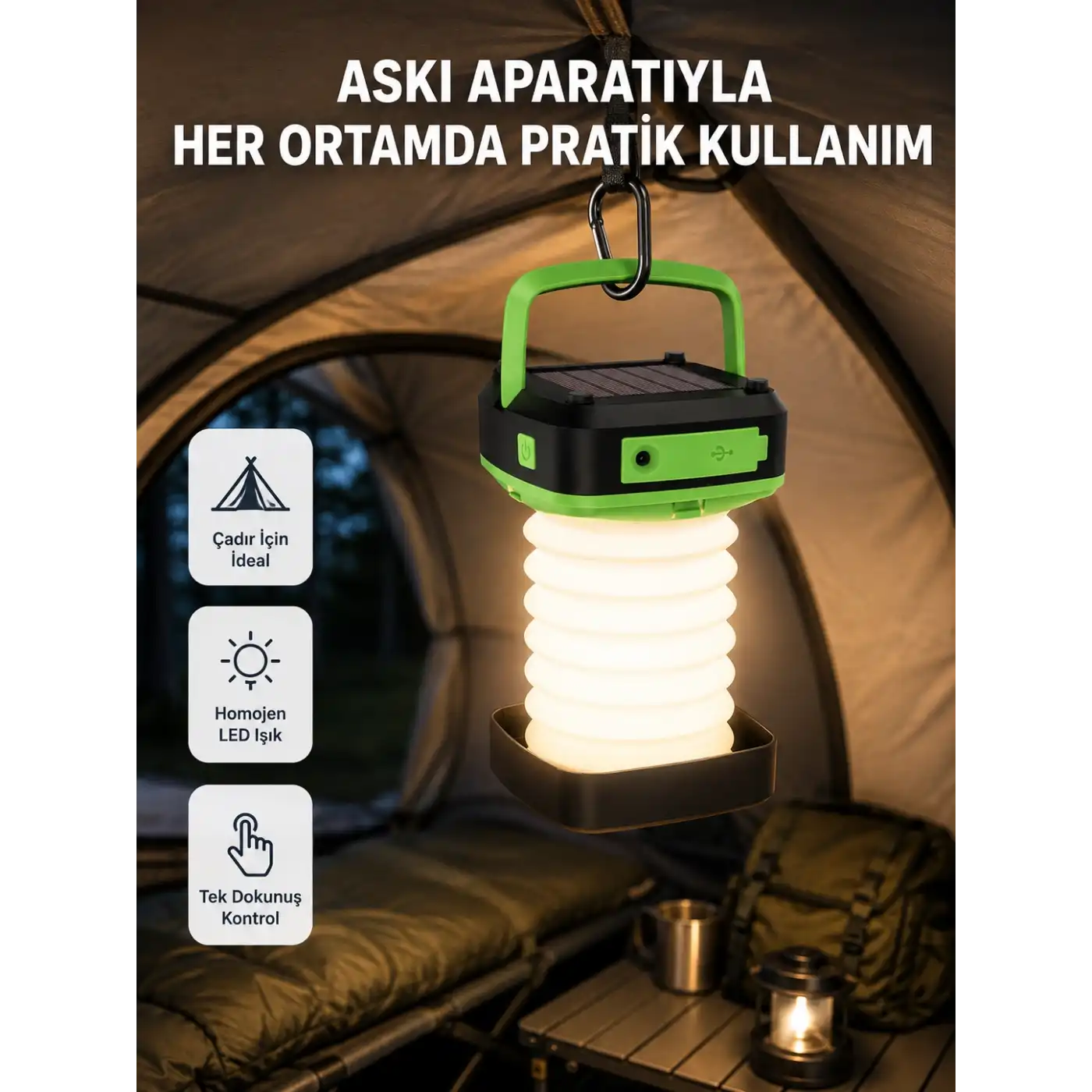 Şarjlı LED Lamba – Dokunmatik Sensörlü, 3 Kademeli Parlaklık