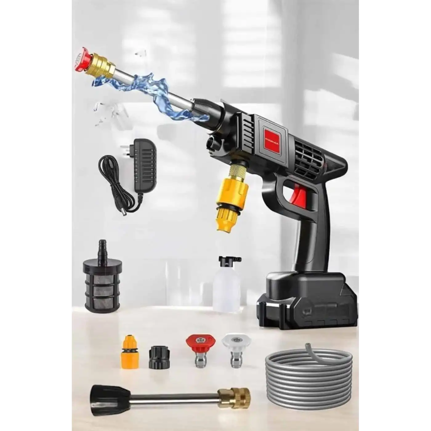 Şarjlı Oto Yıkama Tabancası Su Basınçlı Hazneli Bataryalı