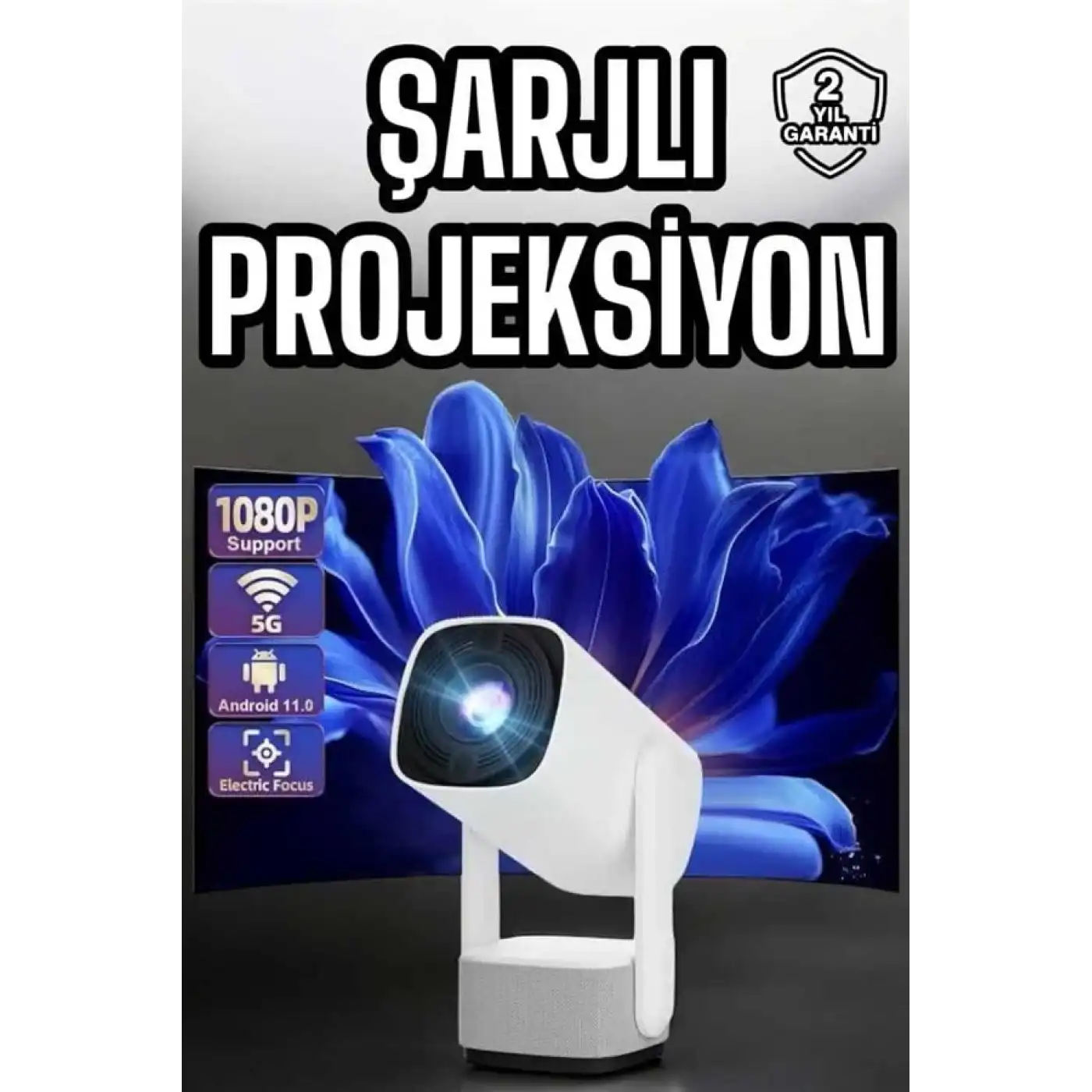 Şarjlı Projeksiyon Oyun Sinema Projektörü 4K HD Görüntü Kaliteli Yeni Nesil
