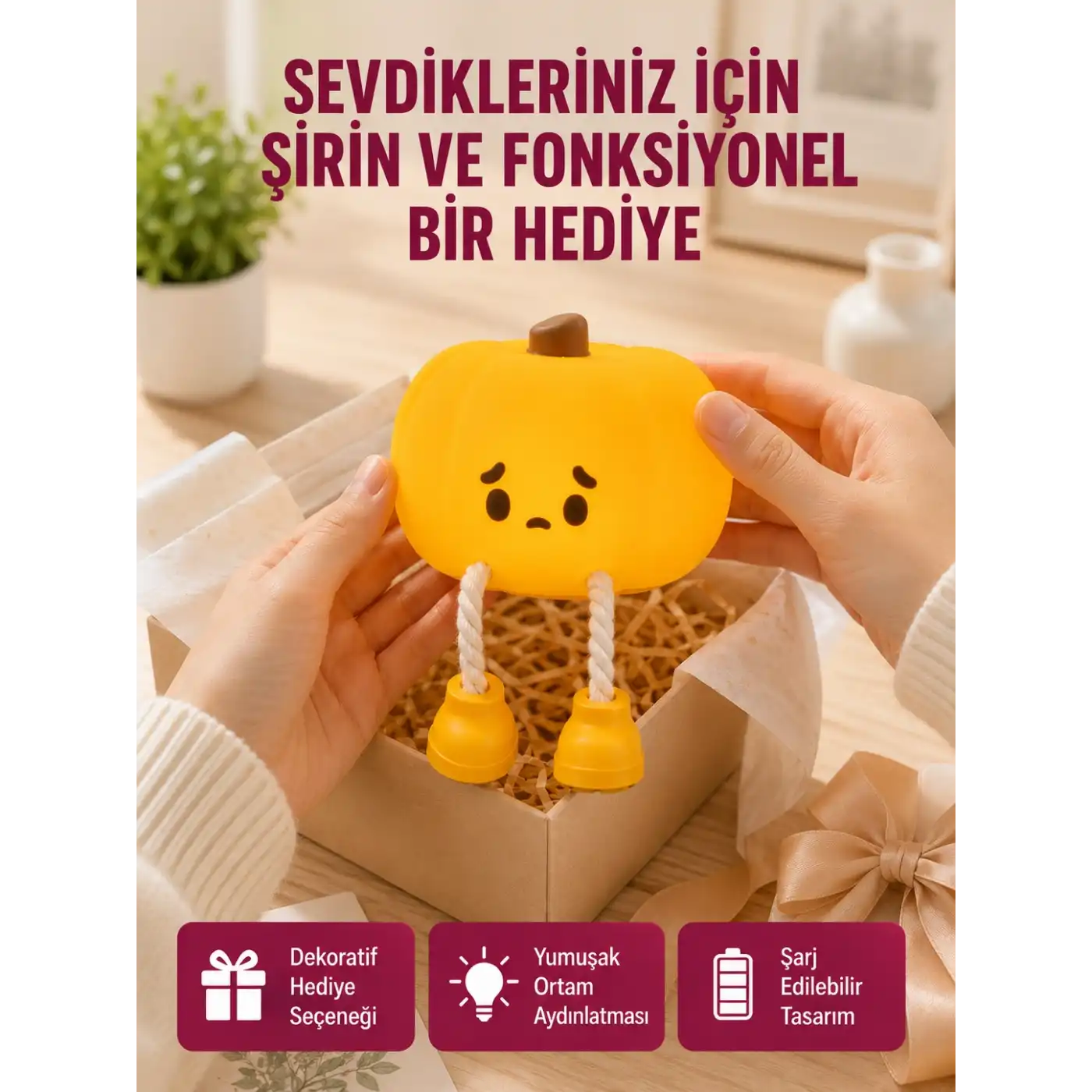 Şarjlı Pumpkin LED Masa Lambası Zamanlayıcılı Dokunmatik Yeni Nesil