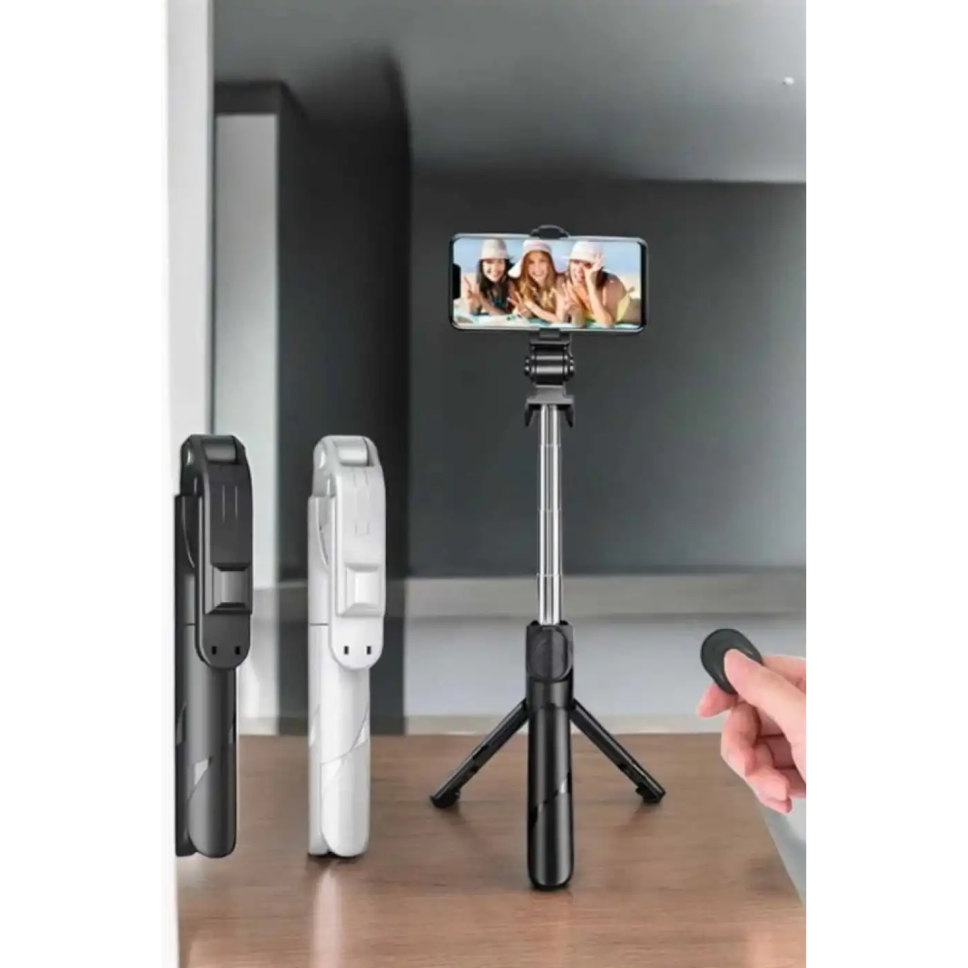 Selfie Çubuğu Tripod Kumandalı Telefon Tutucu Siyah