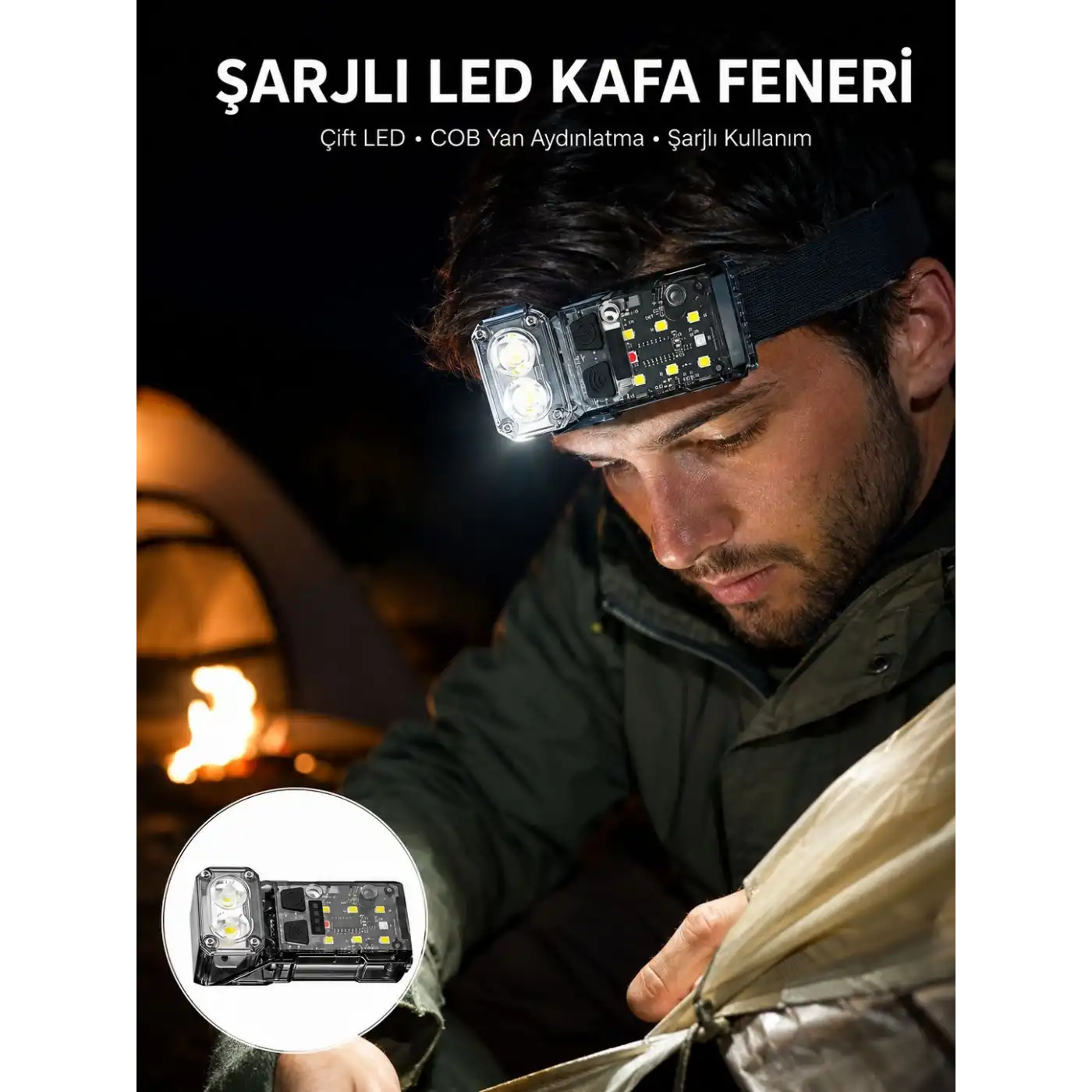 Sensörlü LED Kafa Feneri Şarj Edilebilir Manyetik Eller Serbest Yeni Nesil
