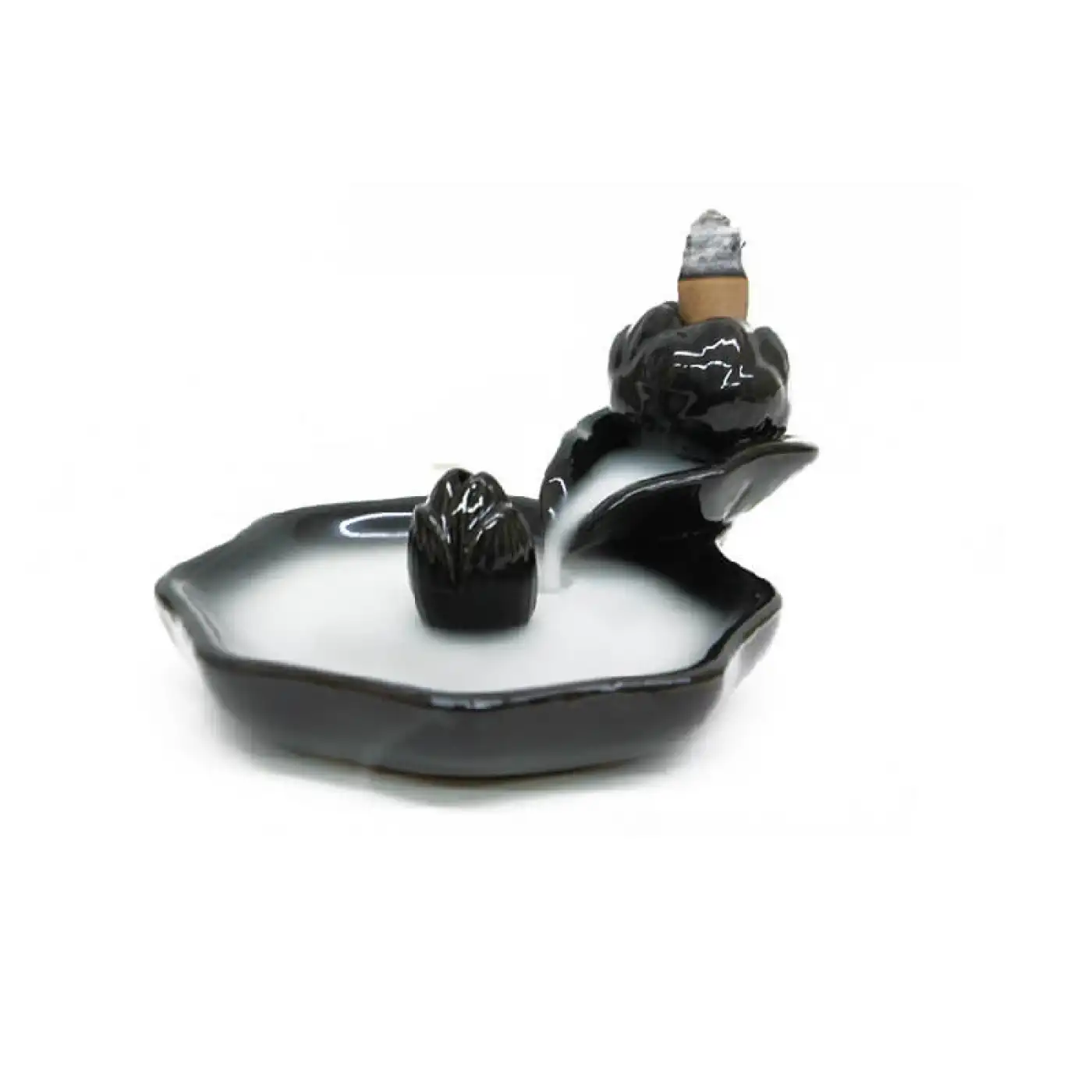 Seramik Lotus Siyah Geri Akışlı Tütsülük