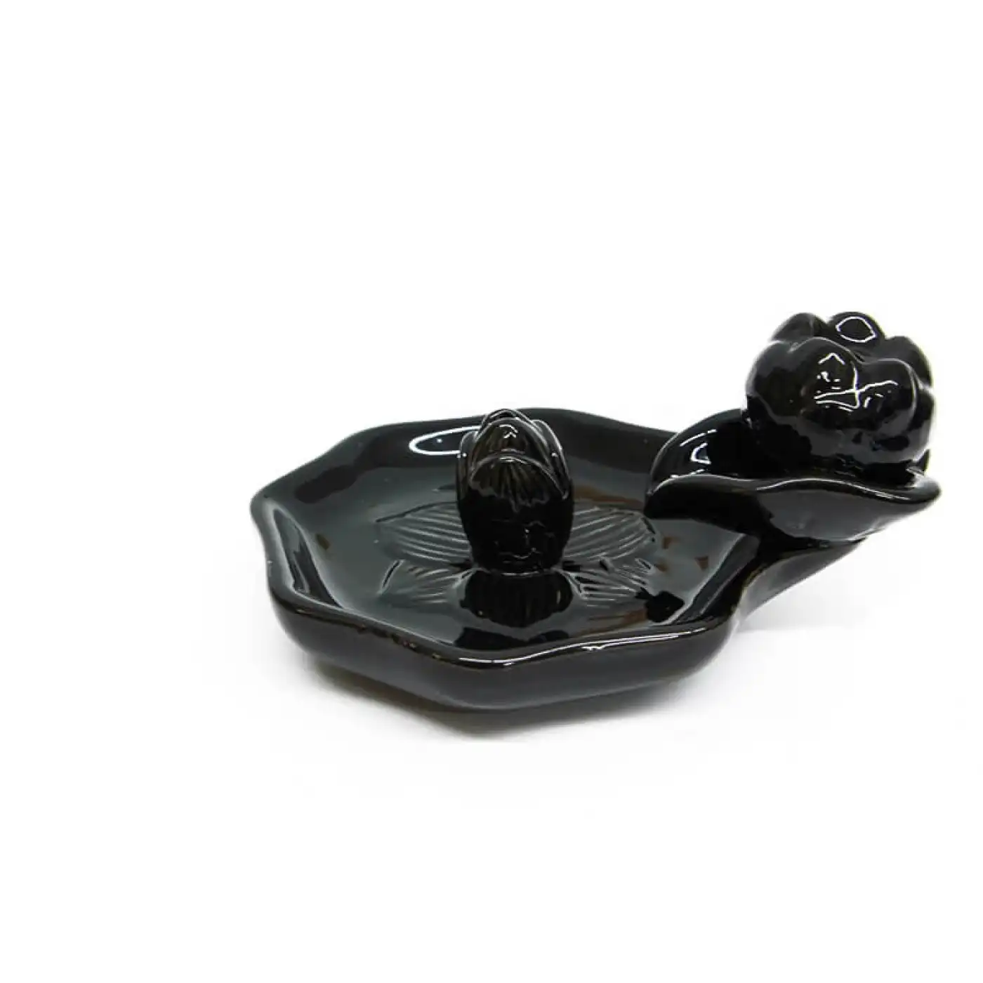 Seramik Lotus Siyah Geri Akışlı Tütsülük