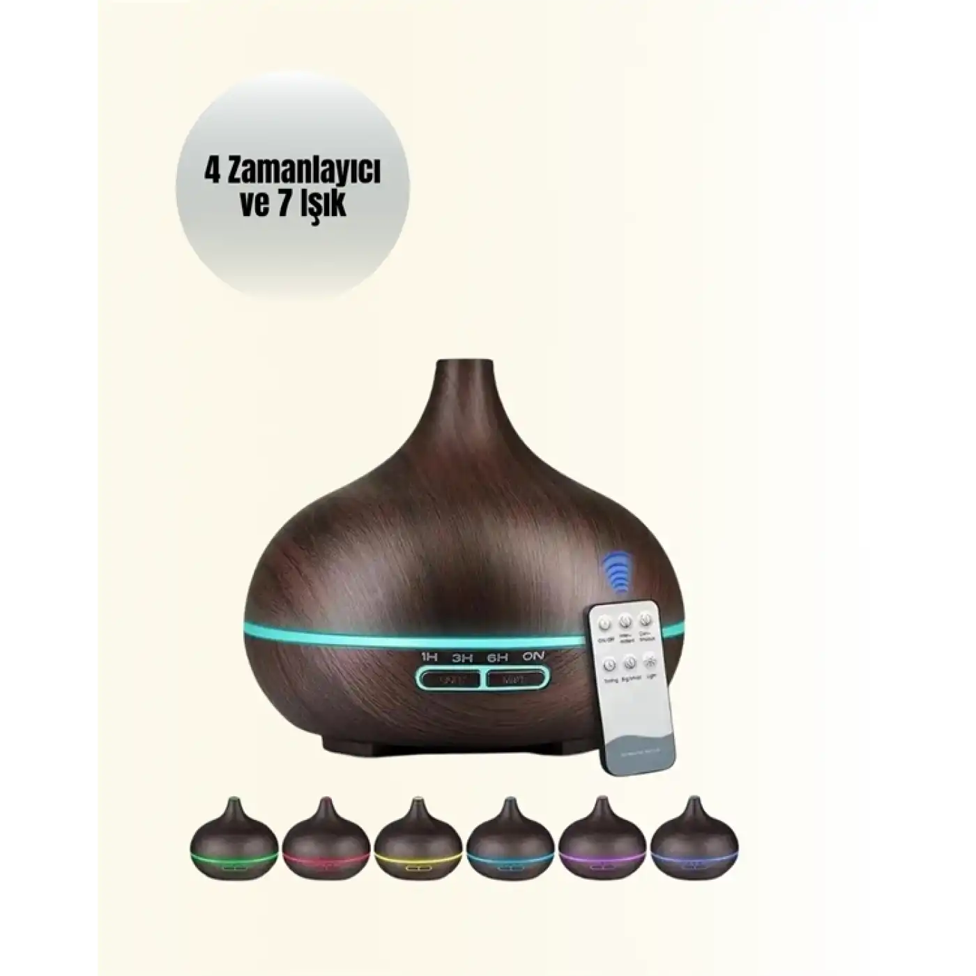 Sessiz Çalışan Aromaterapi Difüzörü – 4 Zaman Ayarlı, 7 Renkli Işık Seçeneği