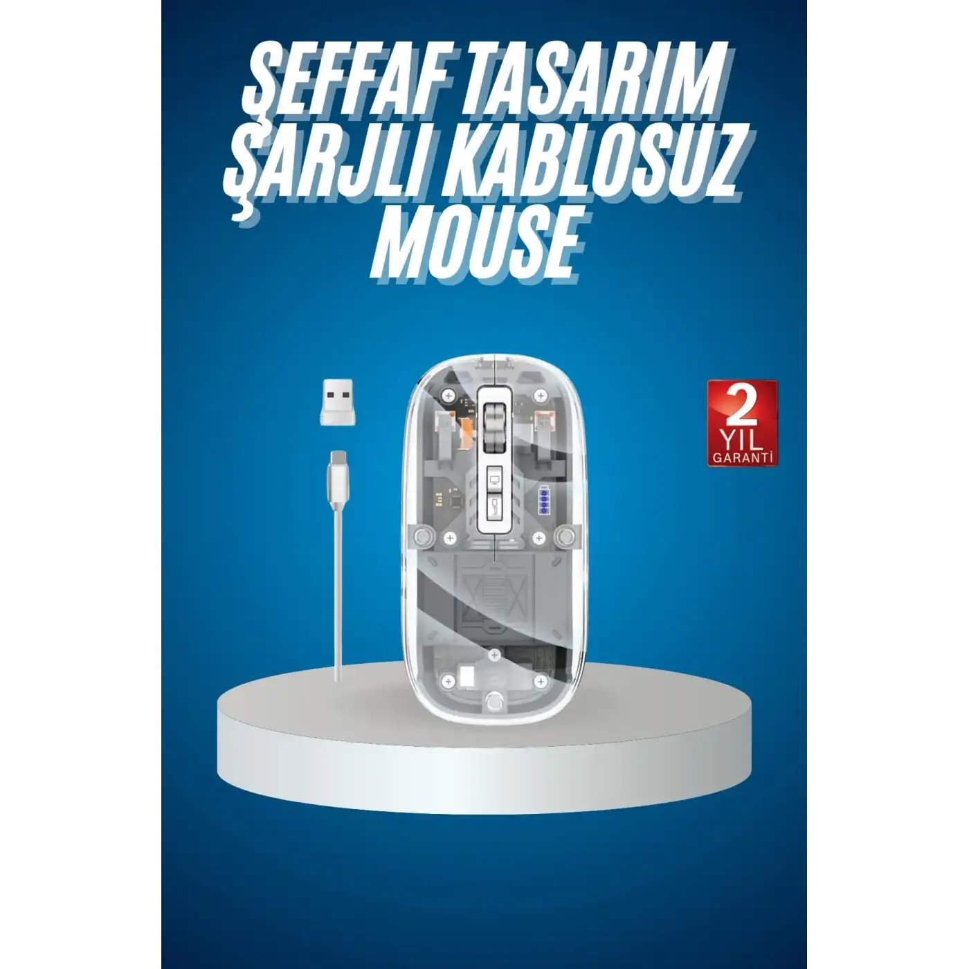 Sessiz Tıklama Çift Modlu Bluetooth Ve Alıcı Şeffaf Mouse Fare