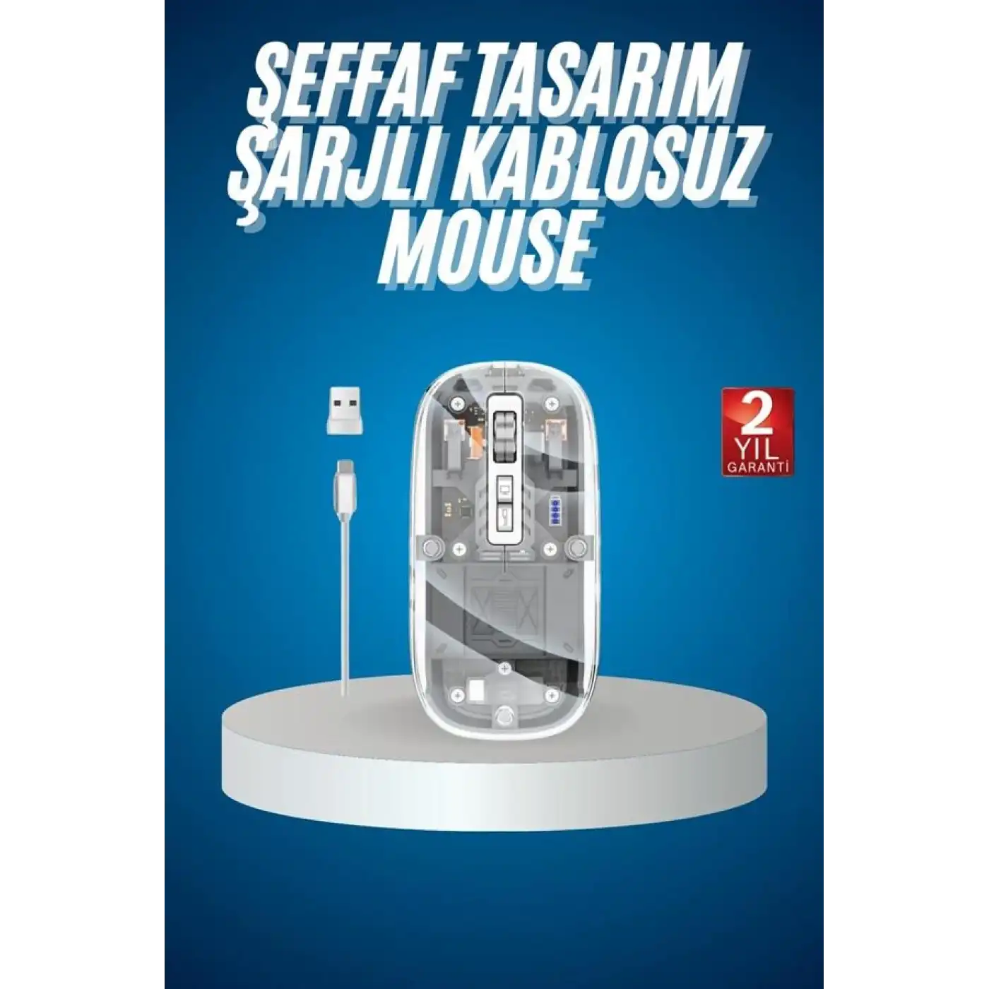 Sessiz Tıklama Çift Modlu Bluetooth Ve Alıcı Şeffaf Mouse Fare