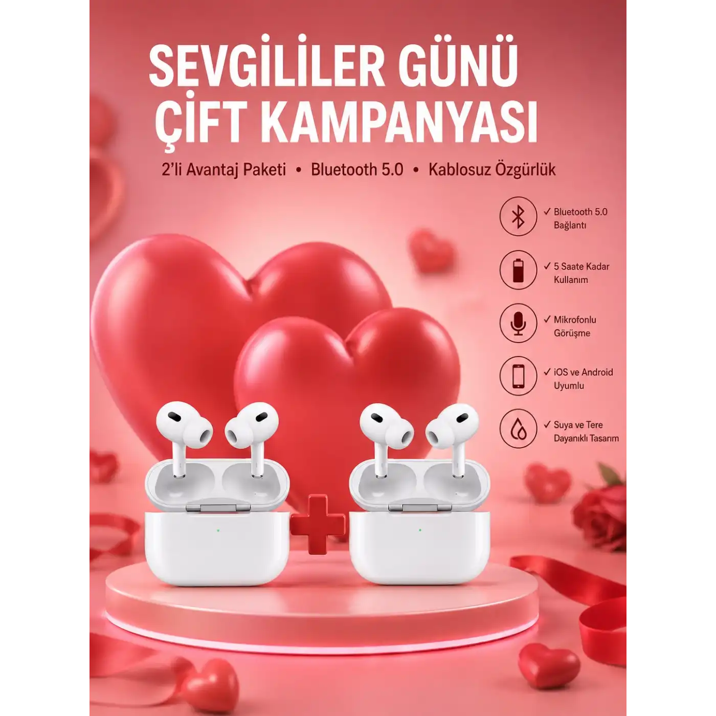 Sevgiliye Hediye Çift Kulaklığı Yeni Nesil Pro Kulaklık Sevgililer Gününe Özel Kampanya