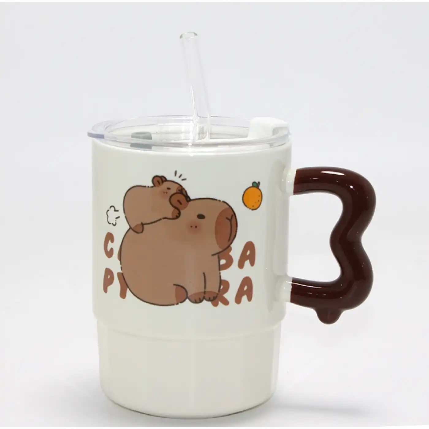 Sevimli Capybara Figürlü Kapaklı Porselen Kupa Bardak