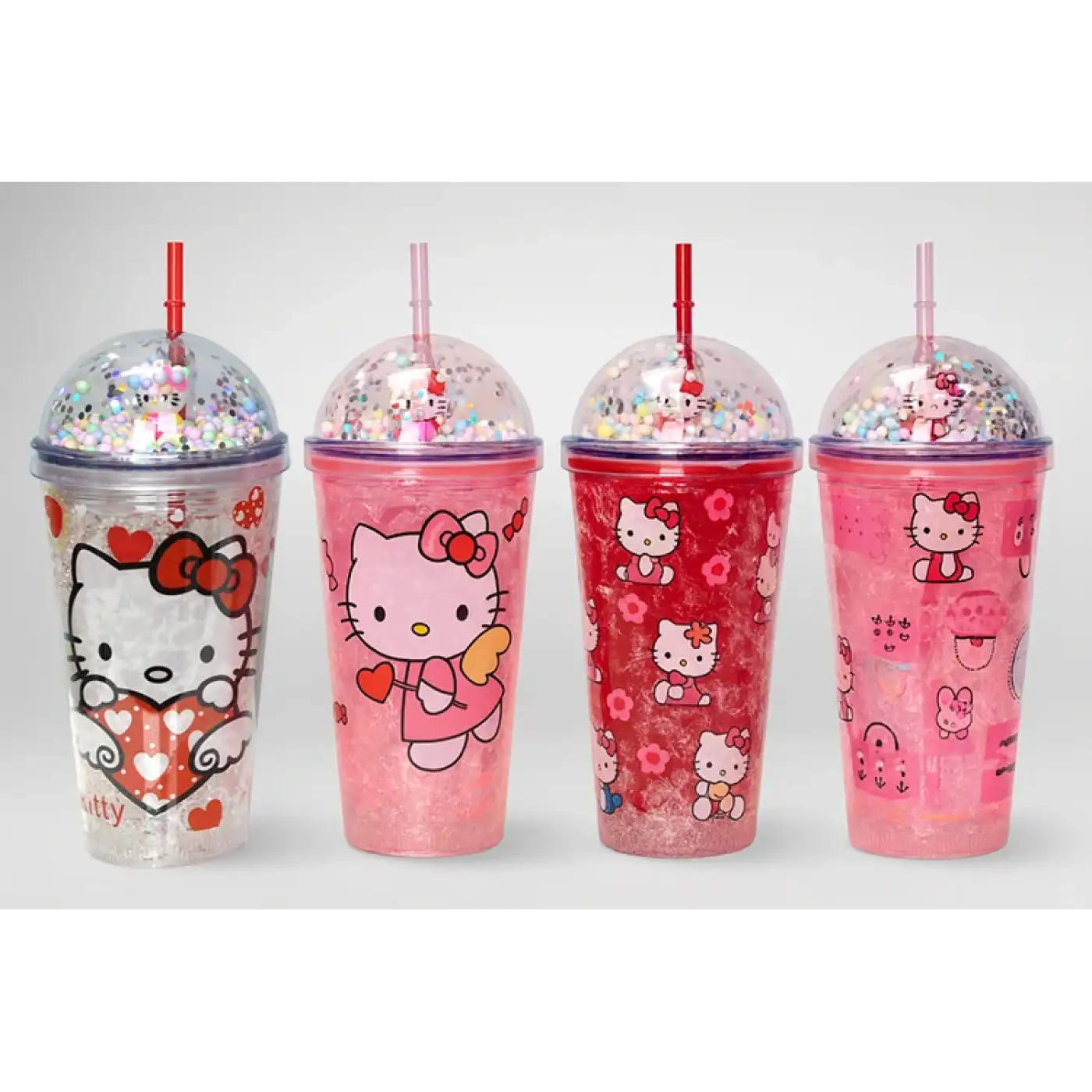 Sevimli Hello Kitty Pipetli Işıklı Boncuklu Suluk Bardak 400 ml