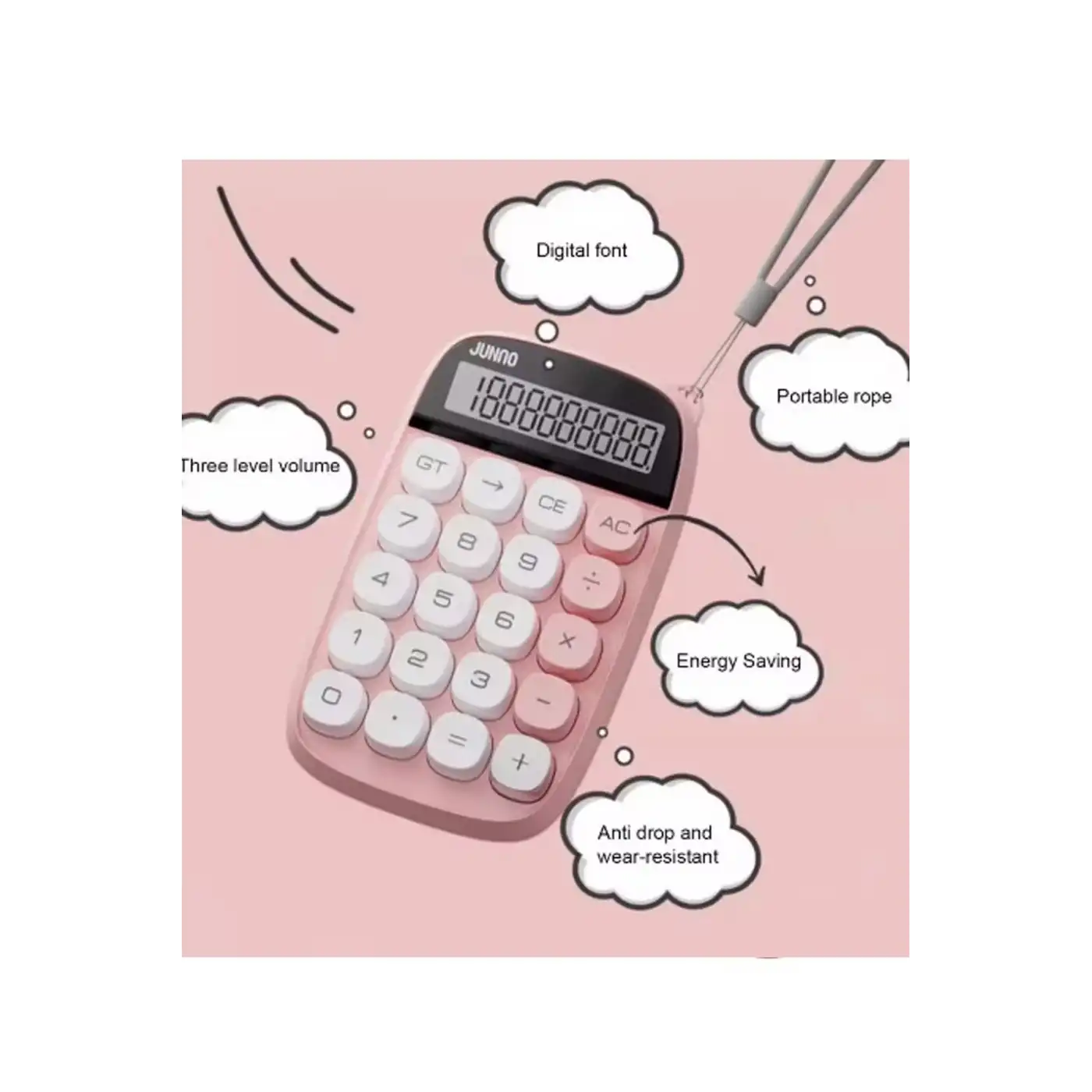 Sevimli Kare Tuşlu 10 Haneli Ldc Ekran Hesap Makinası Pembe