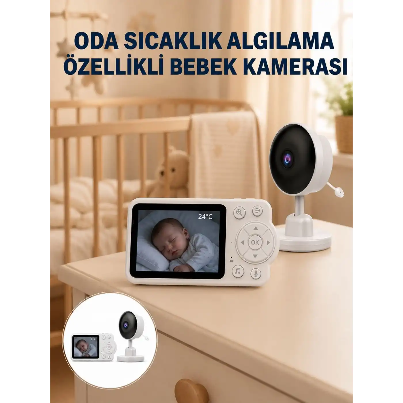 Sıcaklık Sensörlü Güvenli Bebek Kamerası İki Yönlü Ses Yeni Nesil