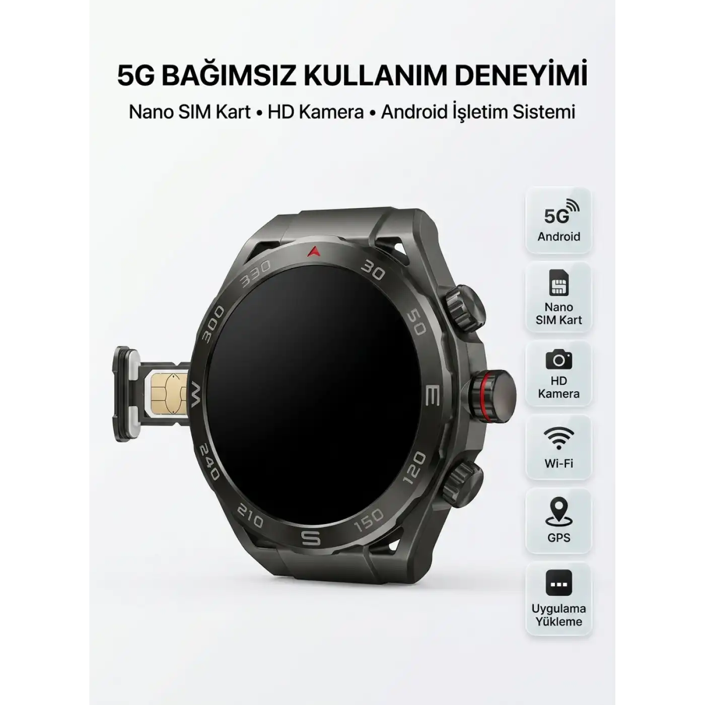 SIM Kartlı 5G Android Akıllı Saat HD Kamera Wi-Fi GPS Uygulama Yükleyebilen