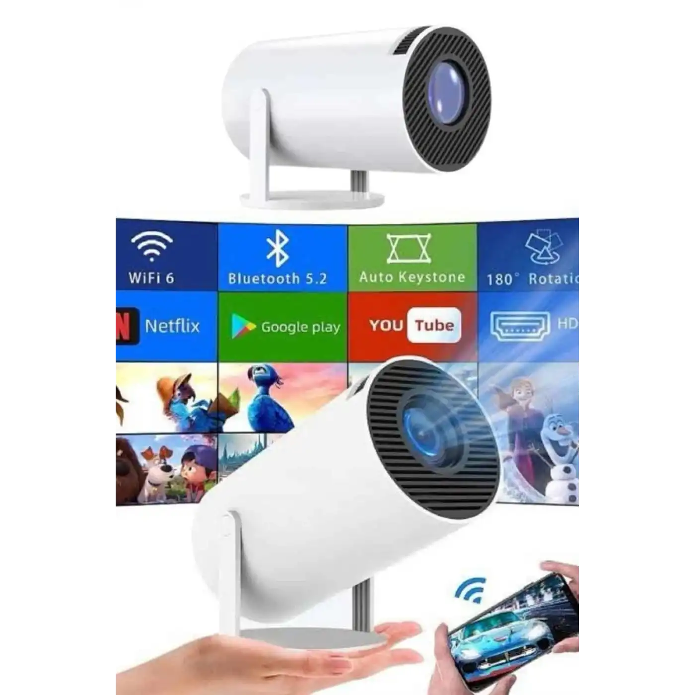 Sinema Projektörü Android HDMI USB WİFİ Ses Çıkışlı Ayaklı Projeksiyon Taşınabilir