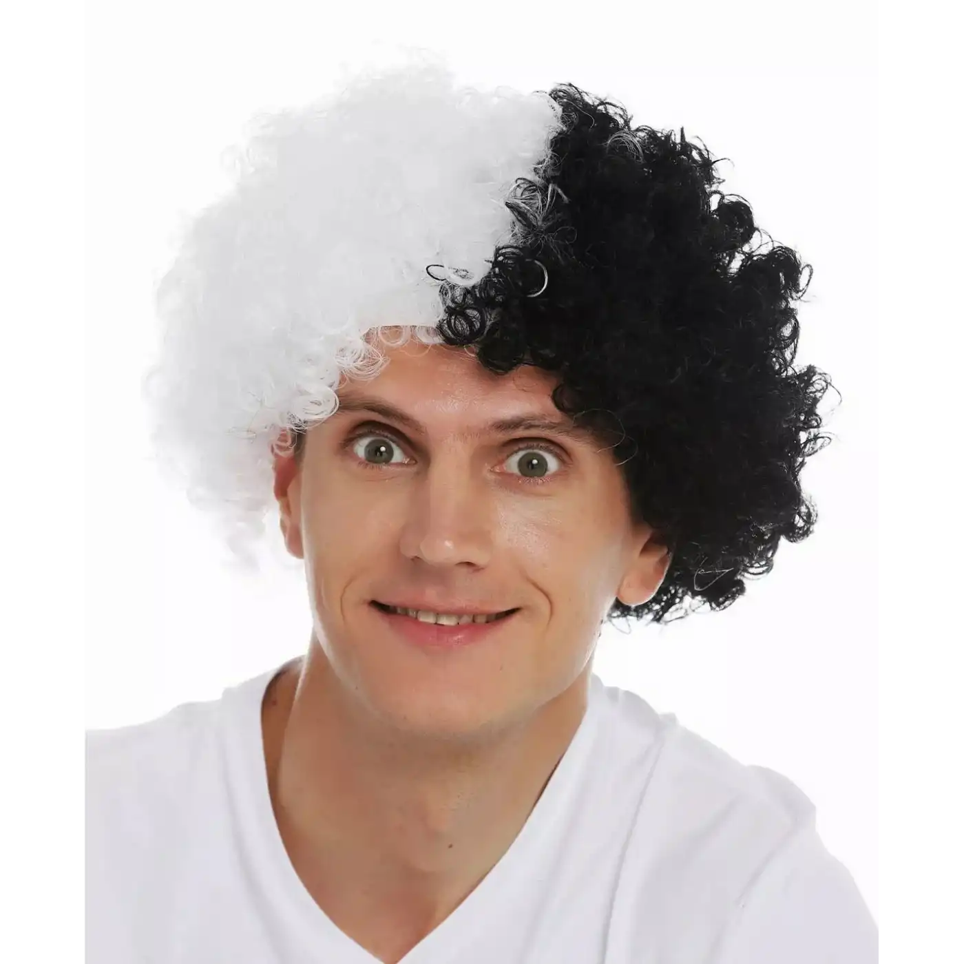Siyah Beyaz Kıvırcık Afro Bonus Taraftar Peruğu