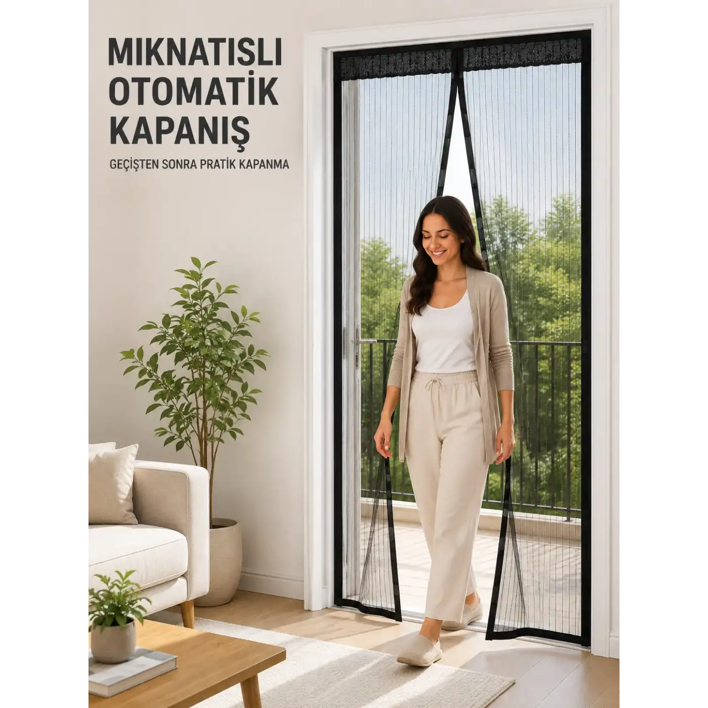 Siyah File Mıknatıslı Kapı Sinekliği Evcil Hayvan Geçişine Uygun Pratik Tasarım
