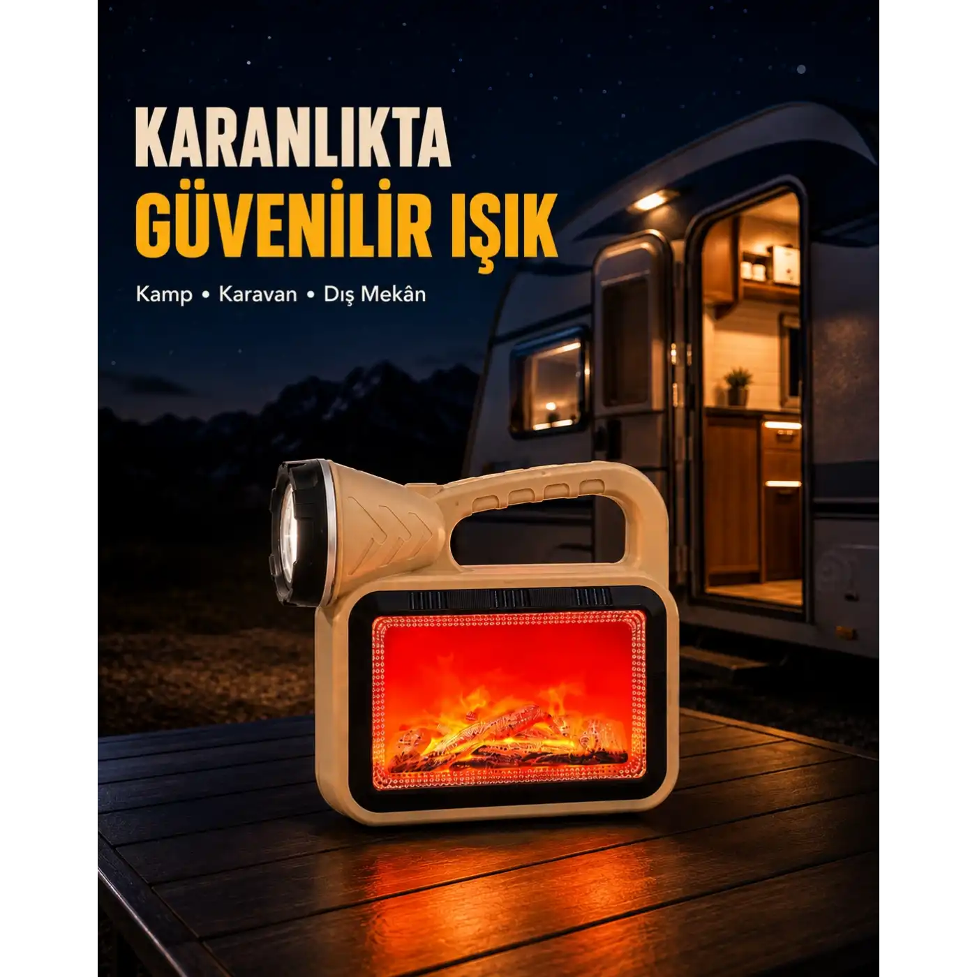 Solar Alev Işığı COB Teknolojili Taşınabilir El Feneri ve Kamp Lambası